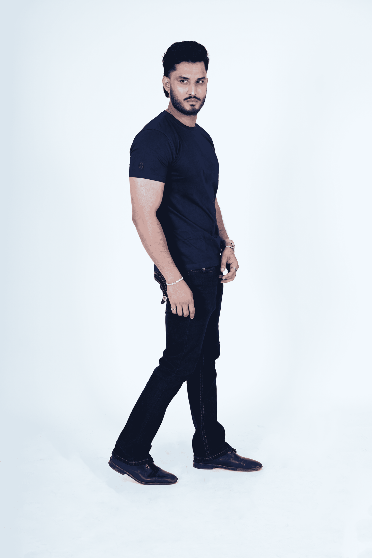 Navy Blue Round Neck T-Shirt with Pablo Embroidery
