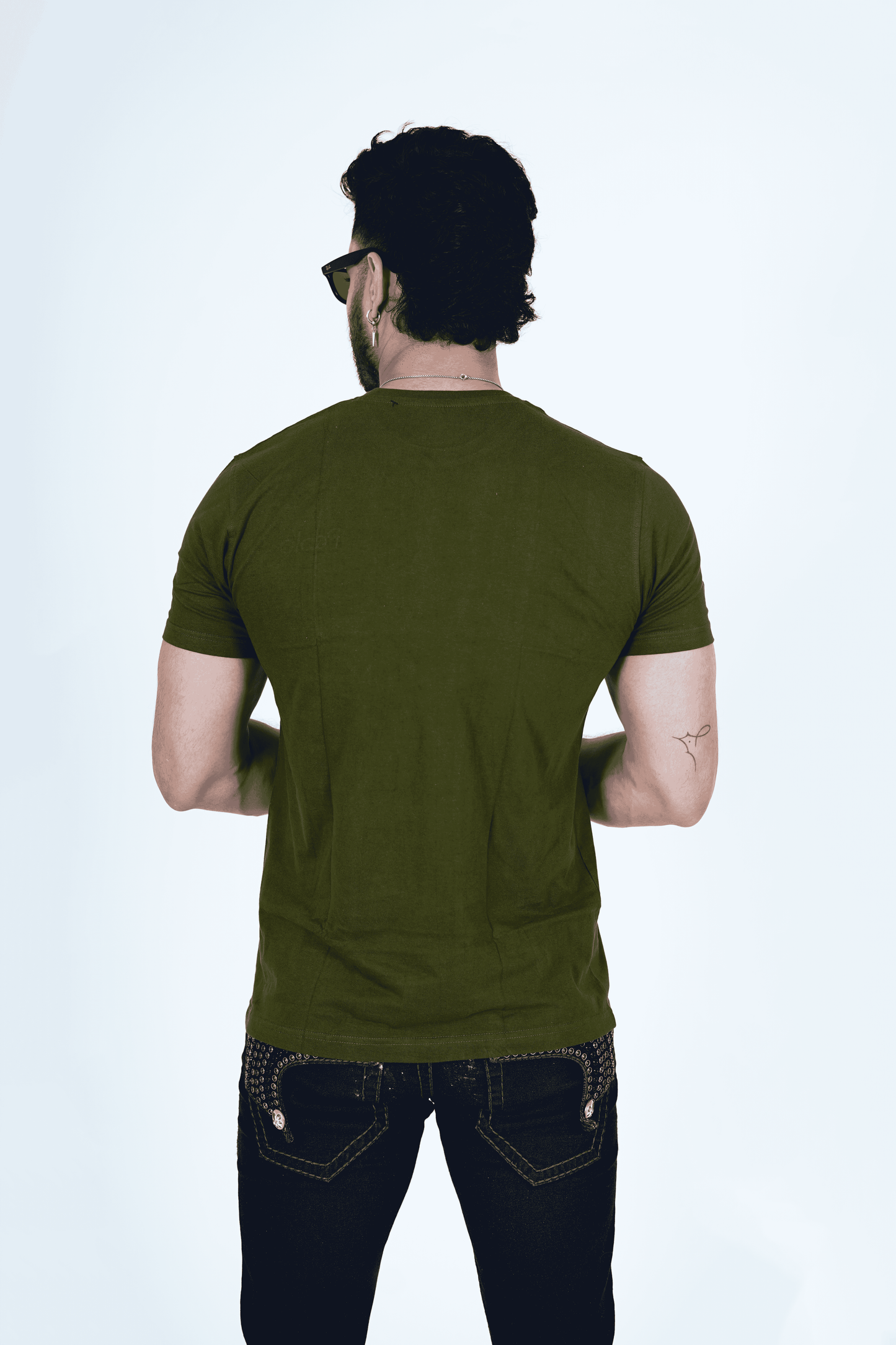 Miltary Green Round Neck T-Shirt with Pablo Embroidery
