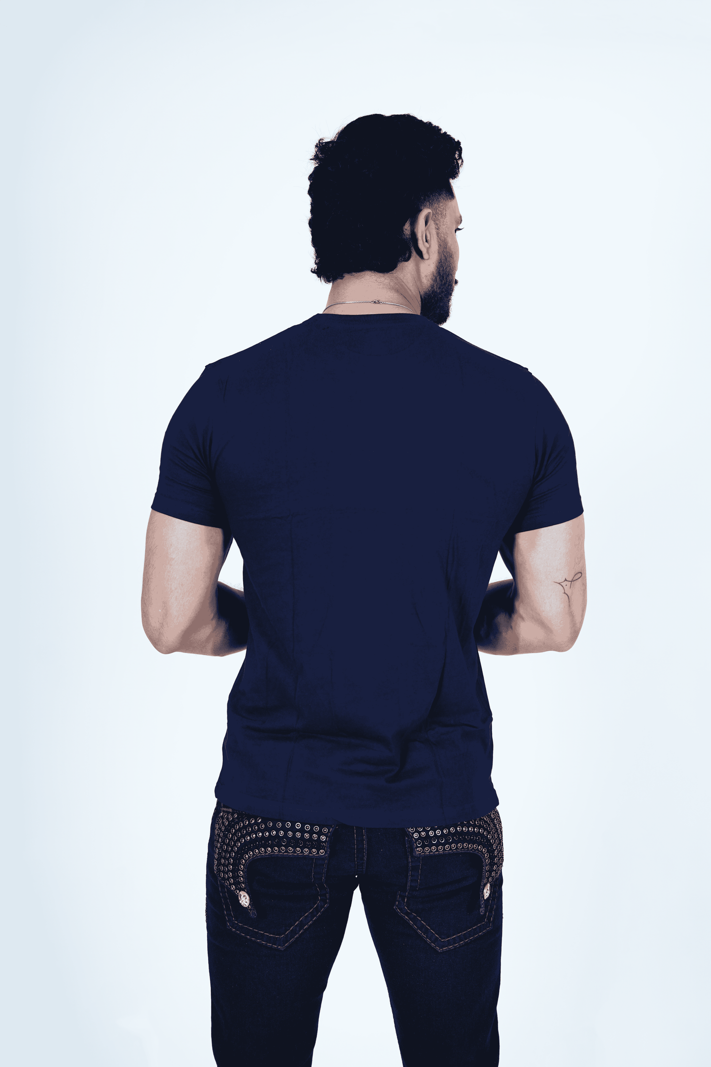 Navy Blue Round Neck T-Shirt with Pablo Embroidery