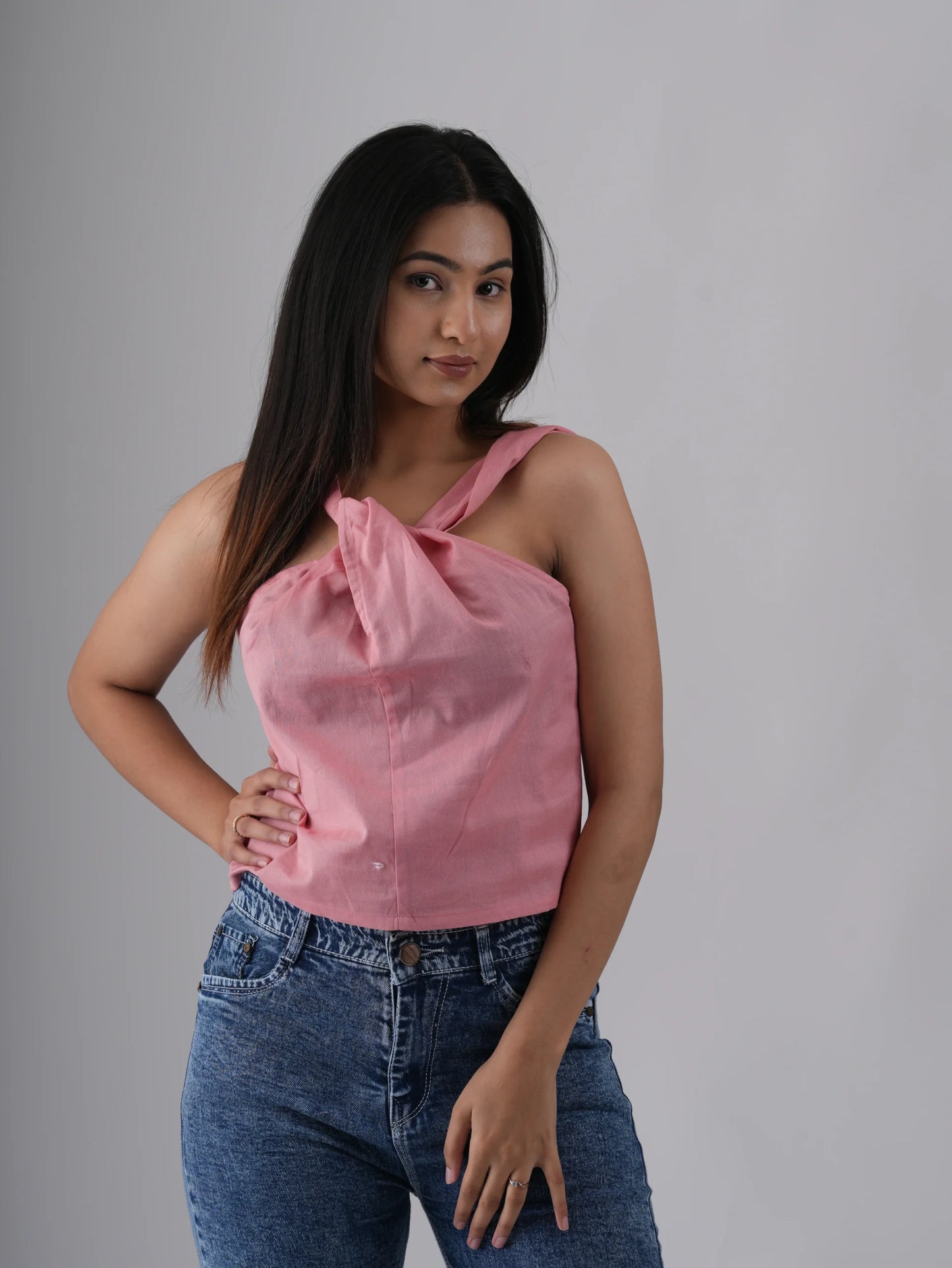 Flex Pink Crossbelt Halter Neck Top