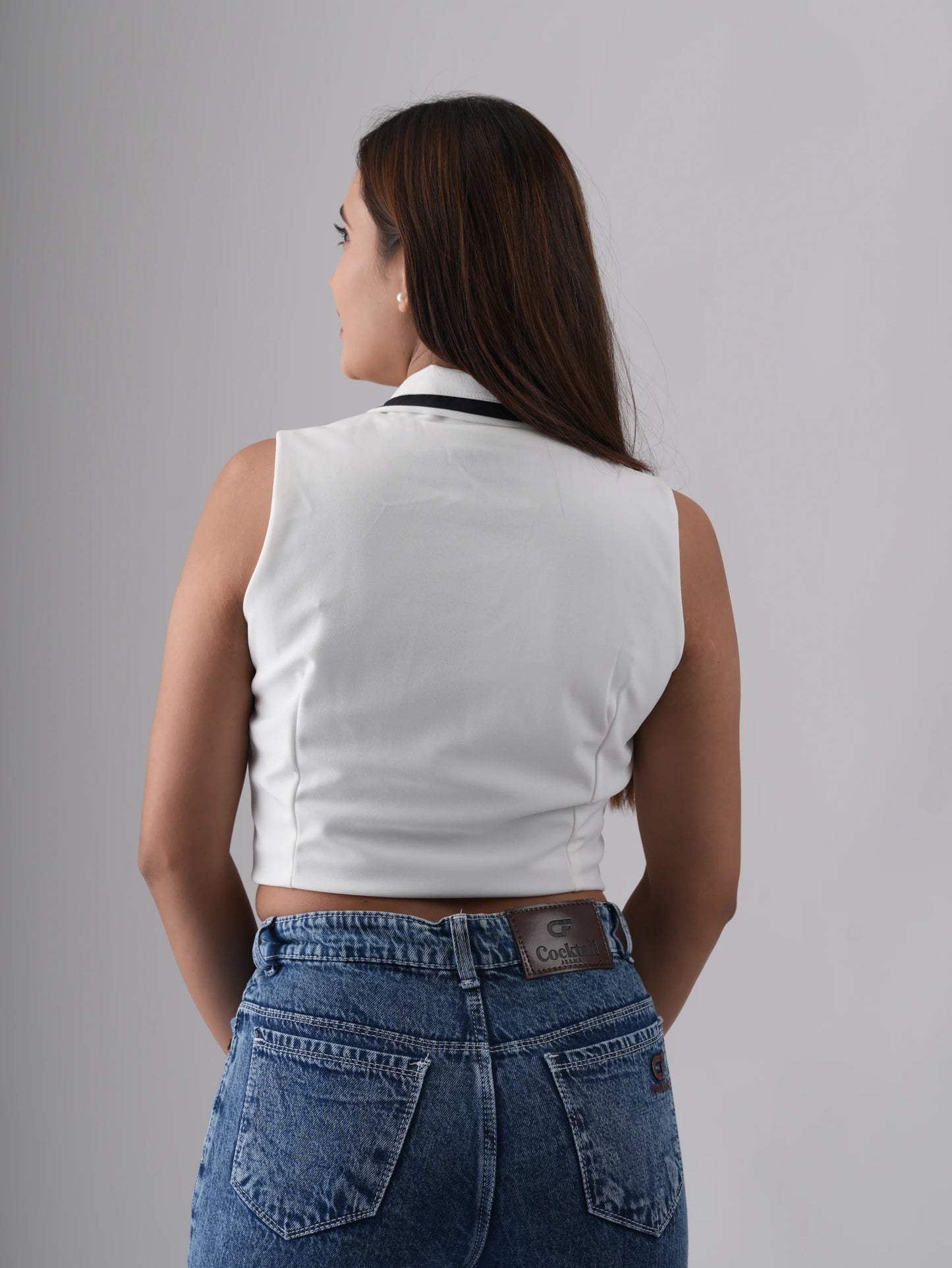 Women White Crop Coat