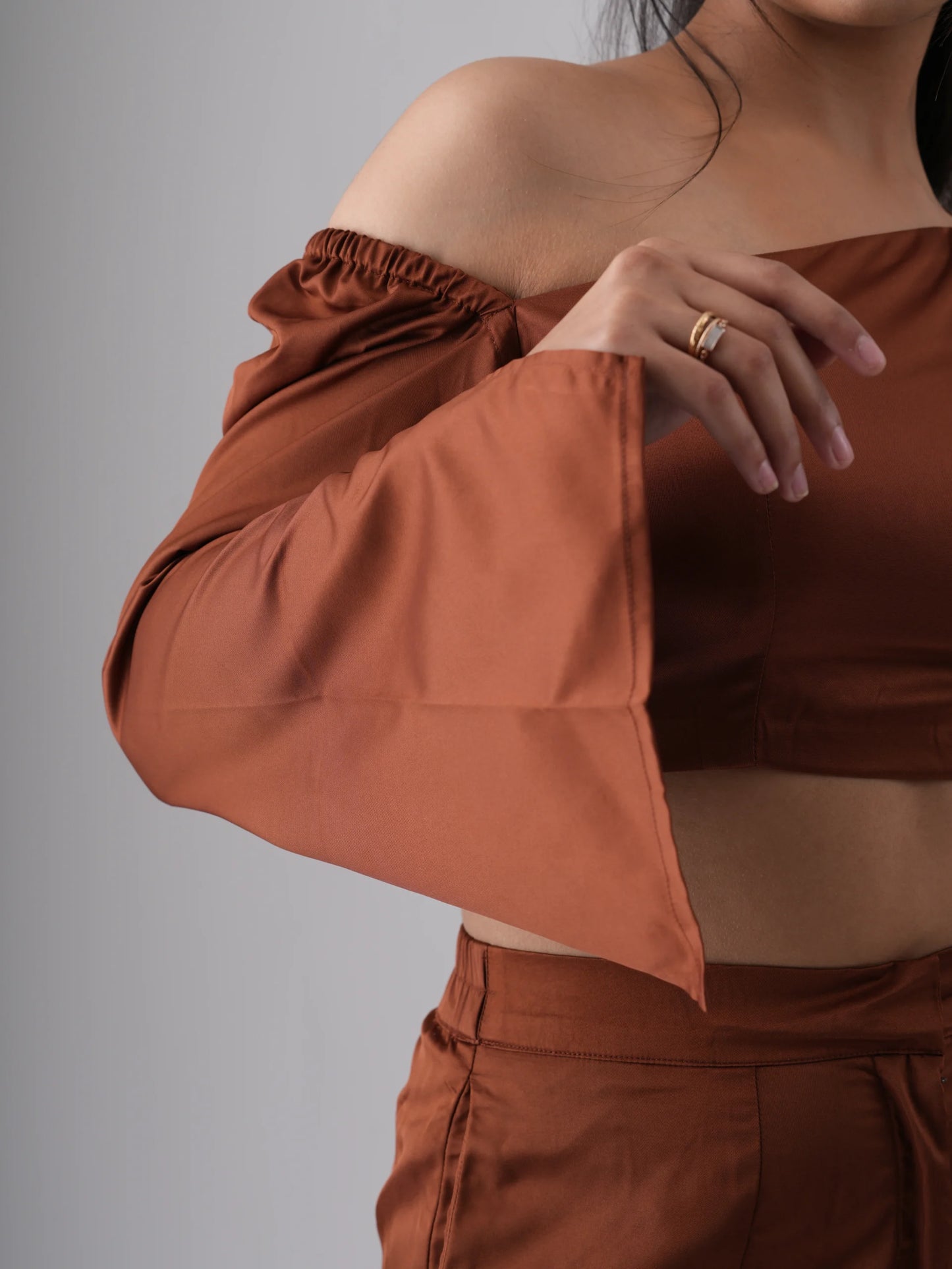 Back Open One Off Shoulder Top Pant Co-Ord Set