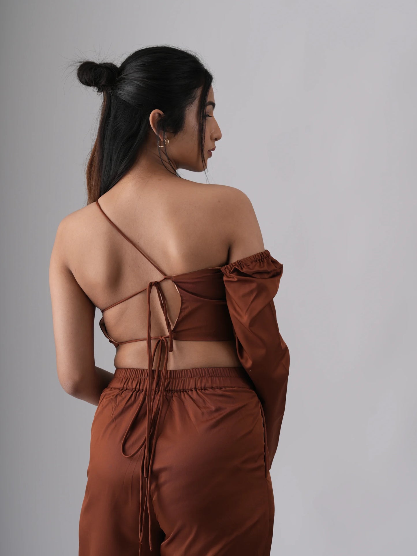 Back Open One Off Shoulder Top Pant Co-Ord Set