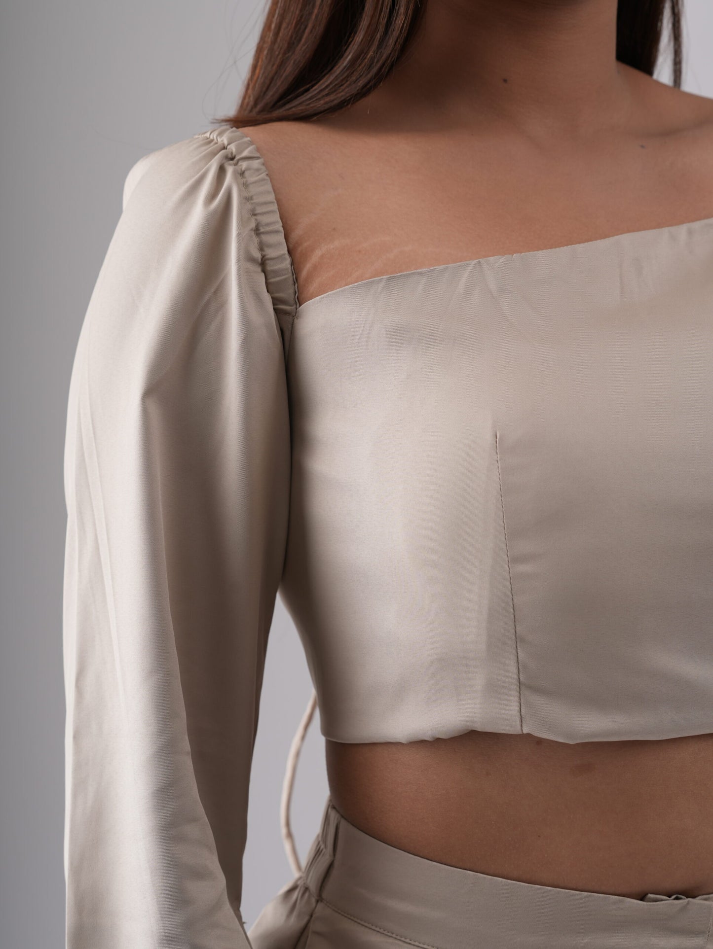 Light Golden Back Open One Off Shoulder Top Pant Co-Ord Set