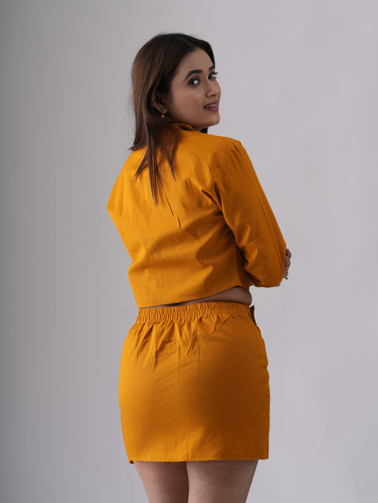 Women Crop Coat Skirt Co-Ord Set