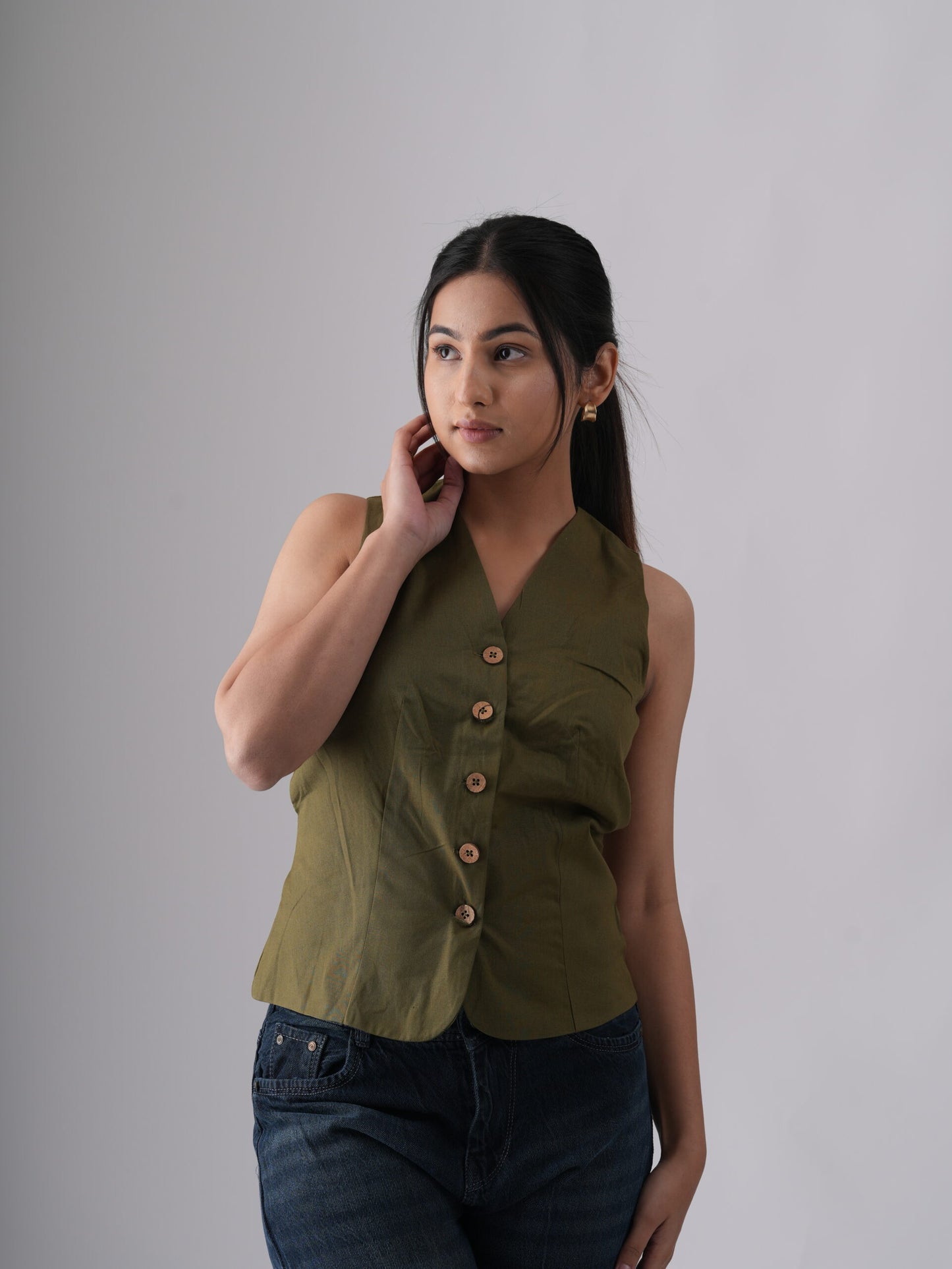 Women's Mint Green Sleeveless Waistcoat