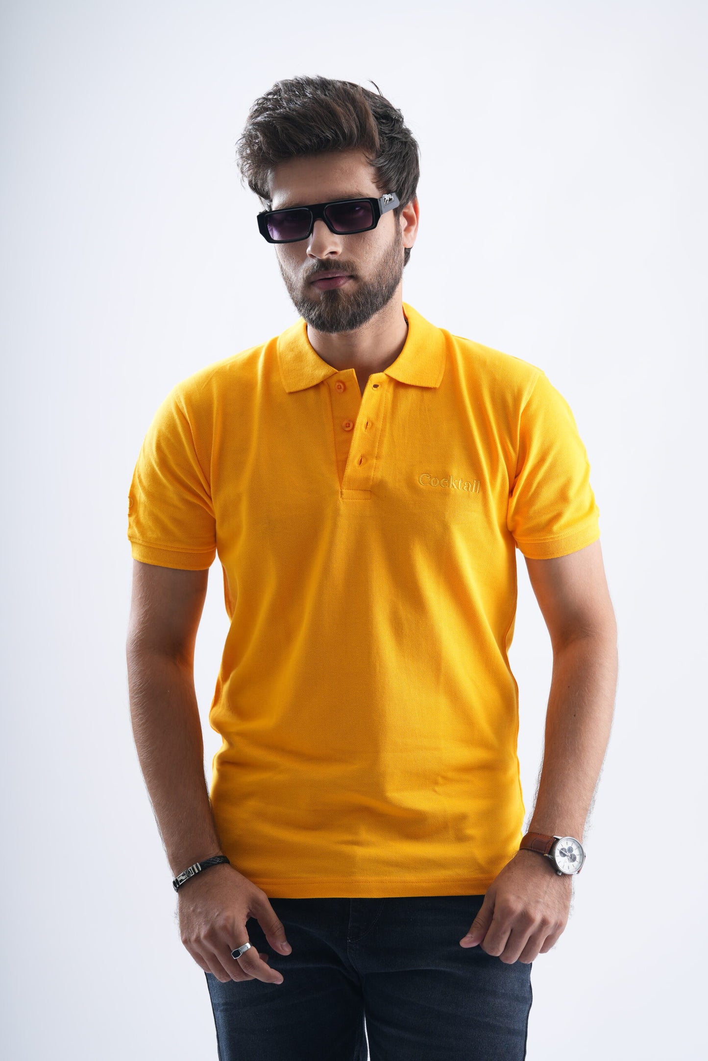 Yellow Polo T-Shirt with Cocktail Embroidery