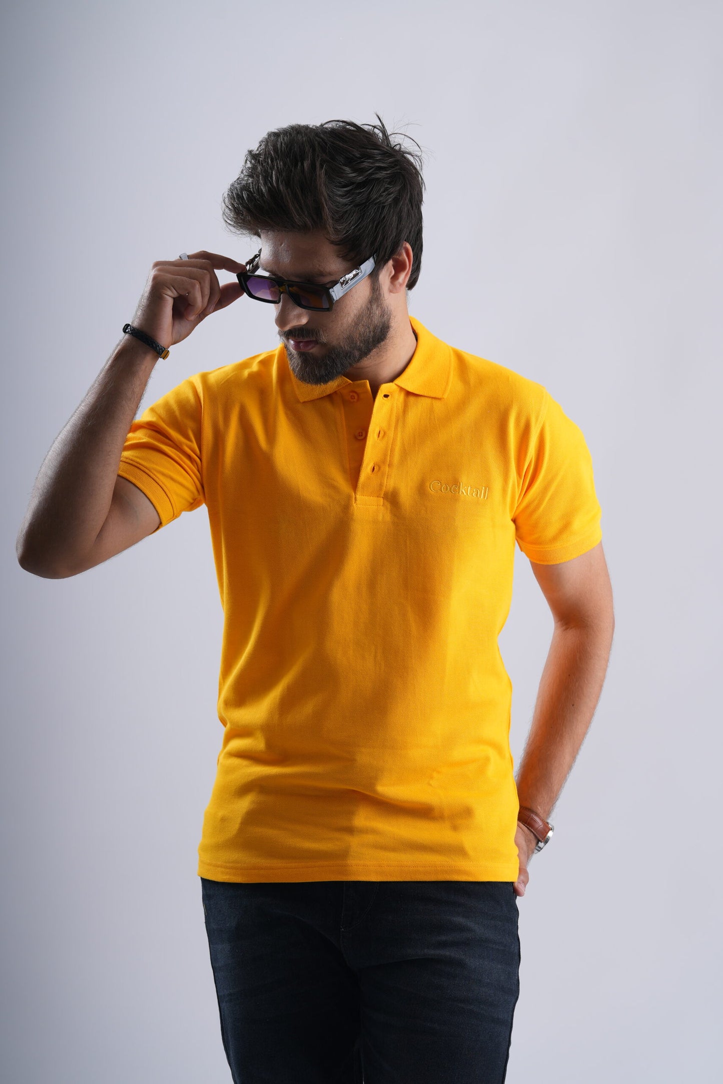 Yellow Polo T-Shirt with Cocktail Embroidery