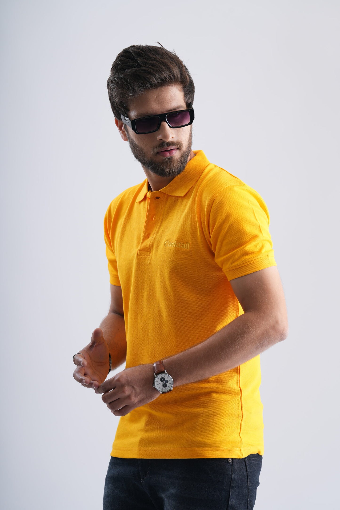 Yellow Polo T-Shirt with Cocktail Embroidery