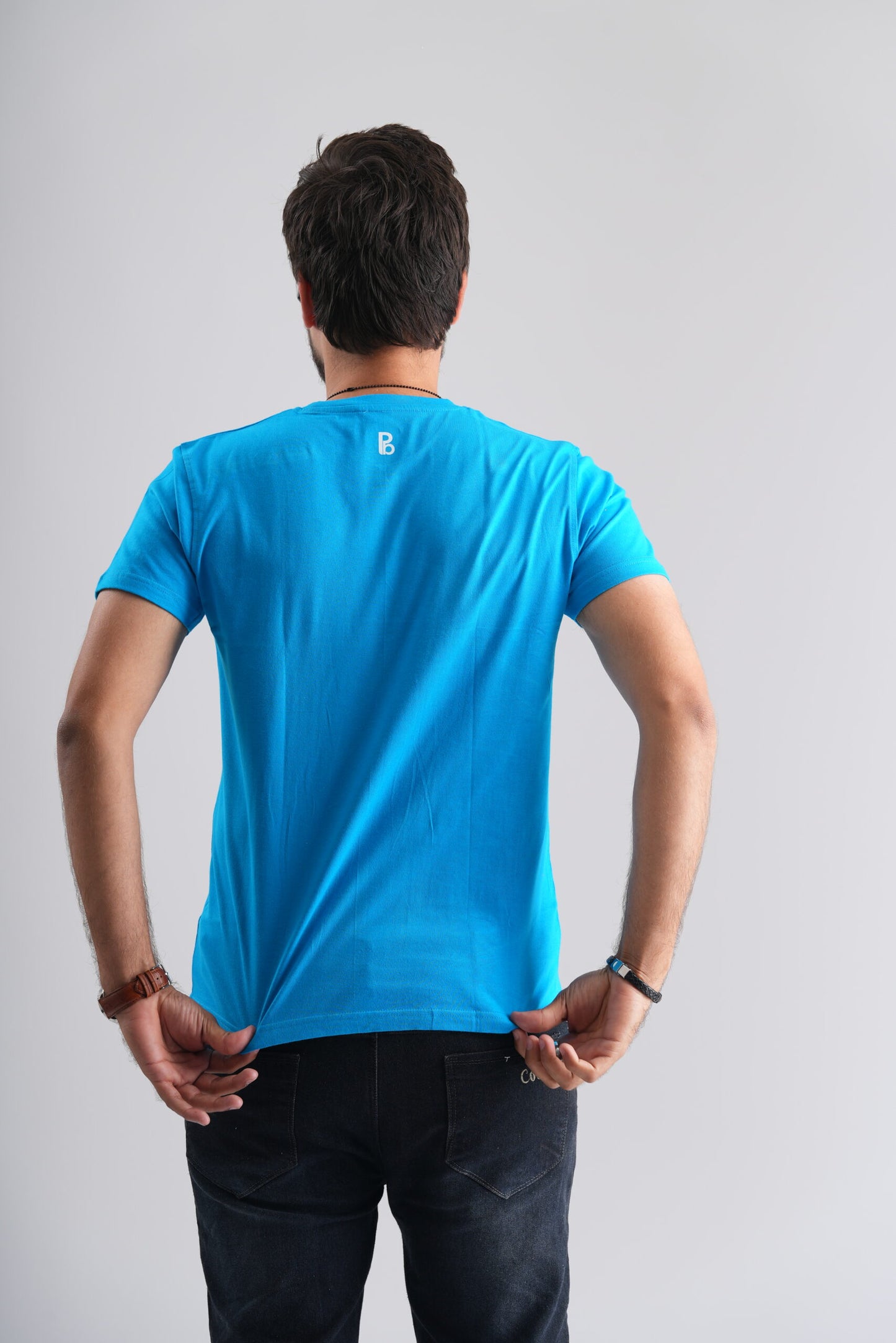 Blue Round Neck T-Shirt with White Print