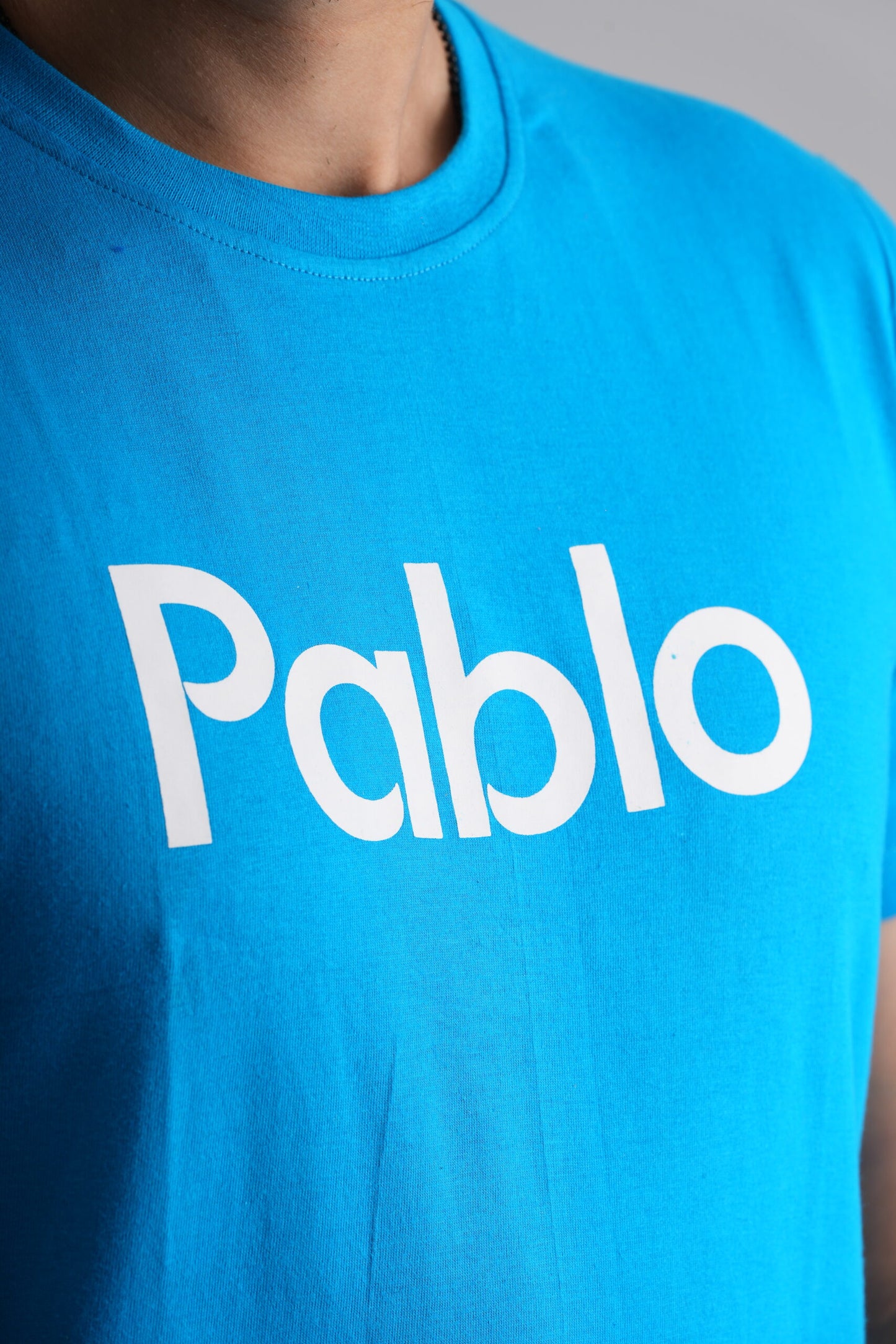 Blue Round Neck T-Shirt with White Print