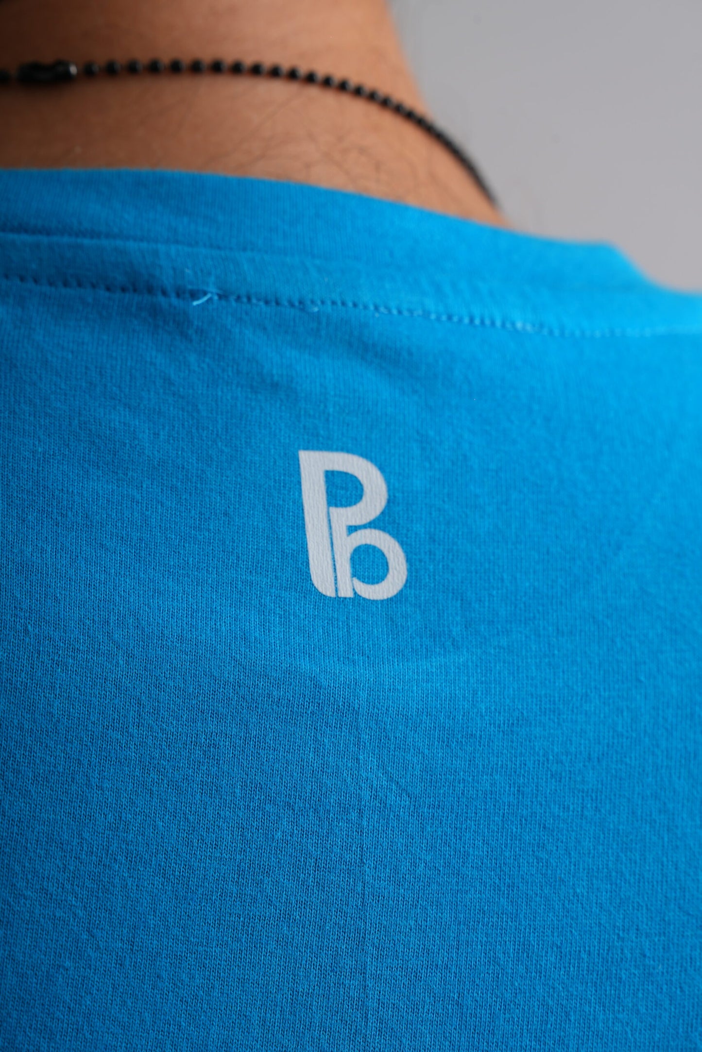 Blue Round Neck T-Shirt with White Print