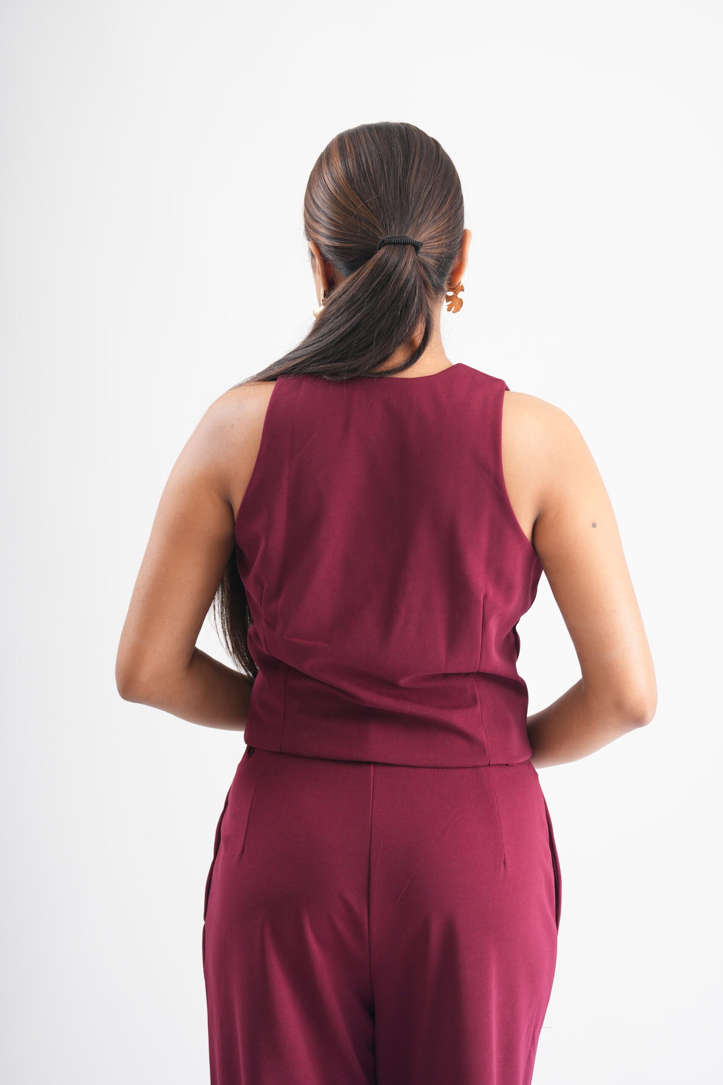 back side of Crimson Waist Coat Pant Co Ord Set