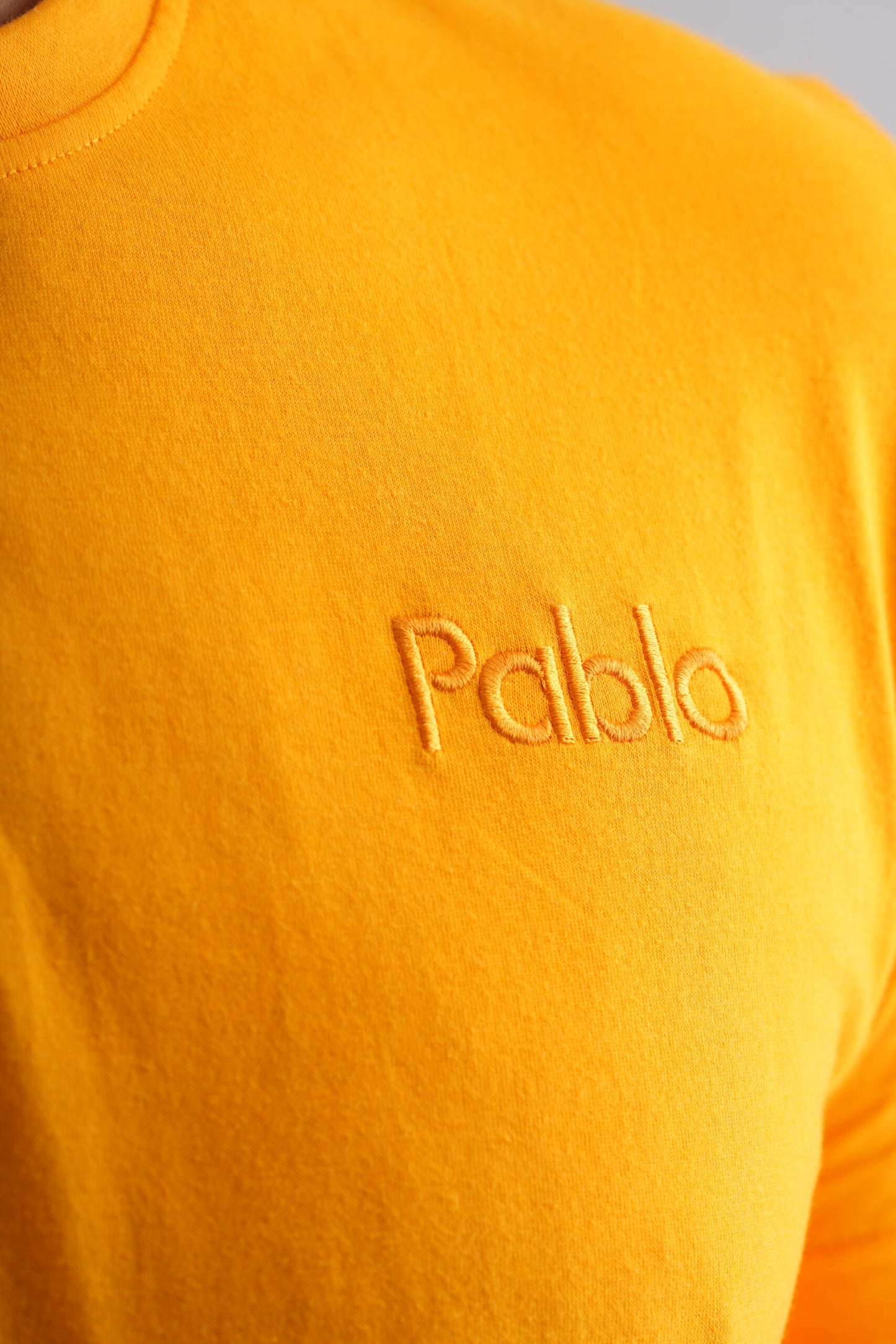 Yellow Round Neck T-Shirt with Pablo Embroidery