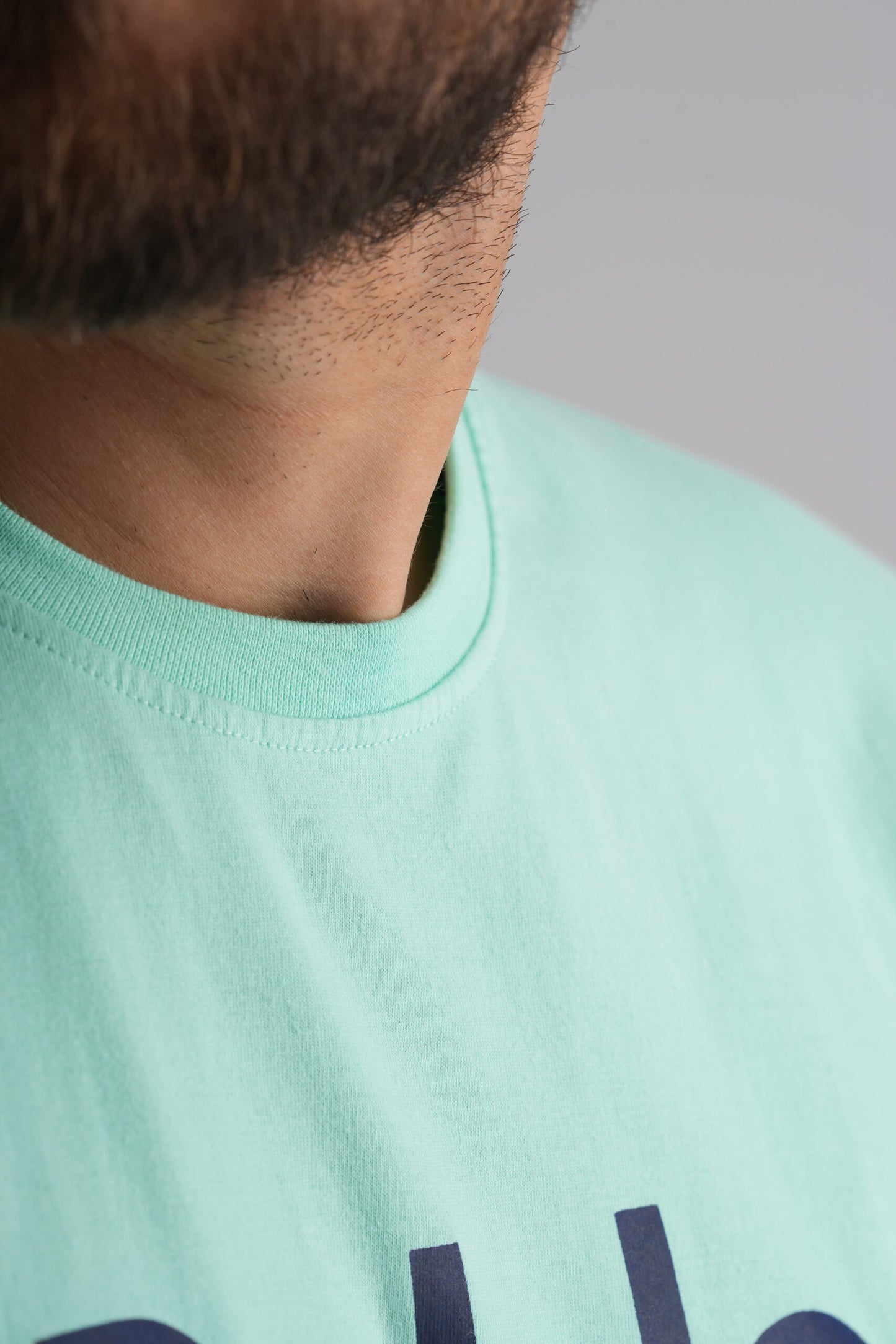 Sea Green Round Neck T-Shirt with Navy Blue Print