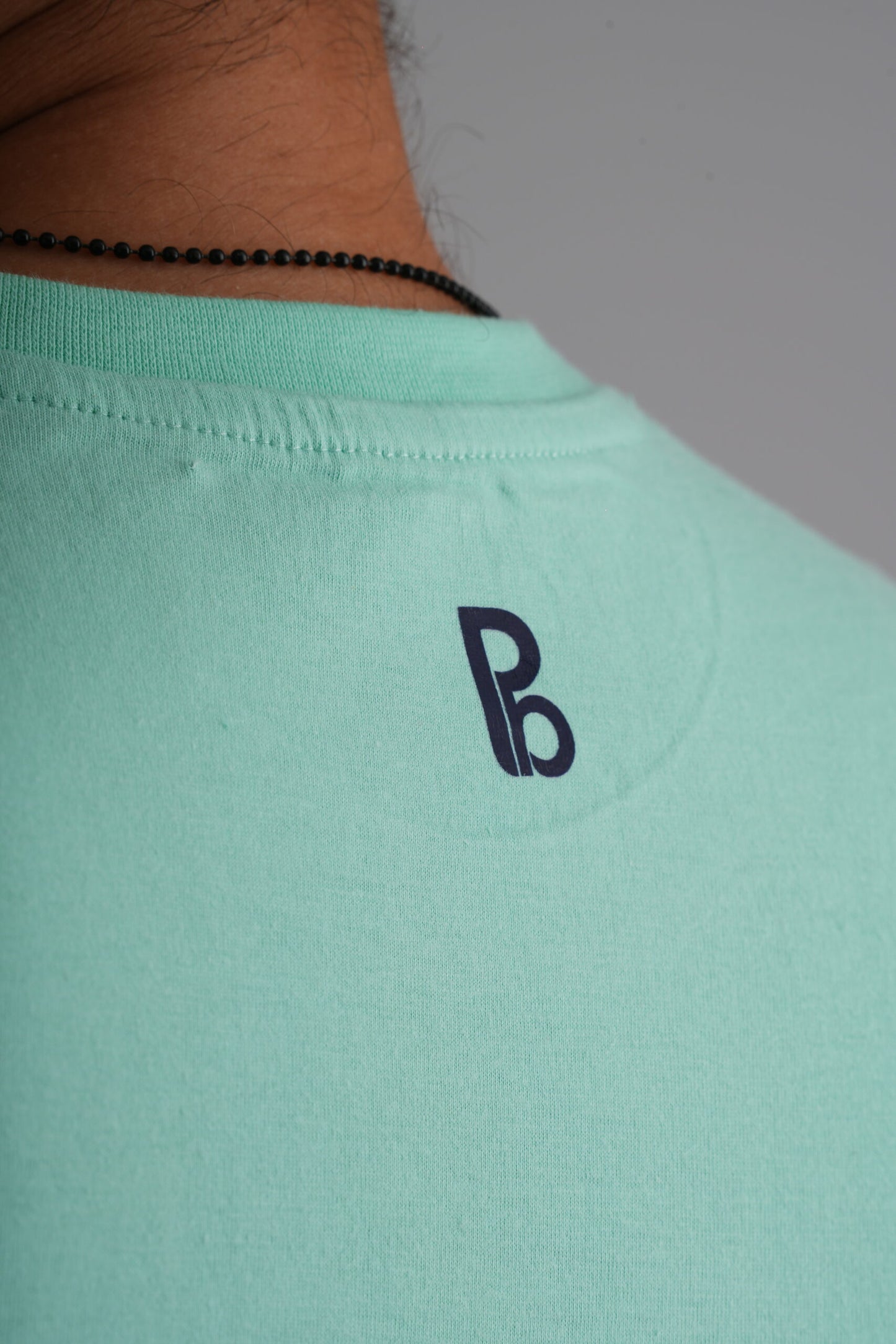 Sea Green Round Neck T-Shirt with Navy Blue Print