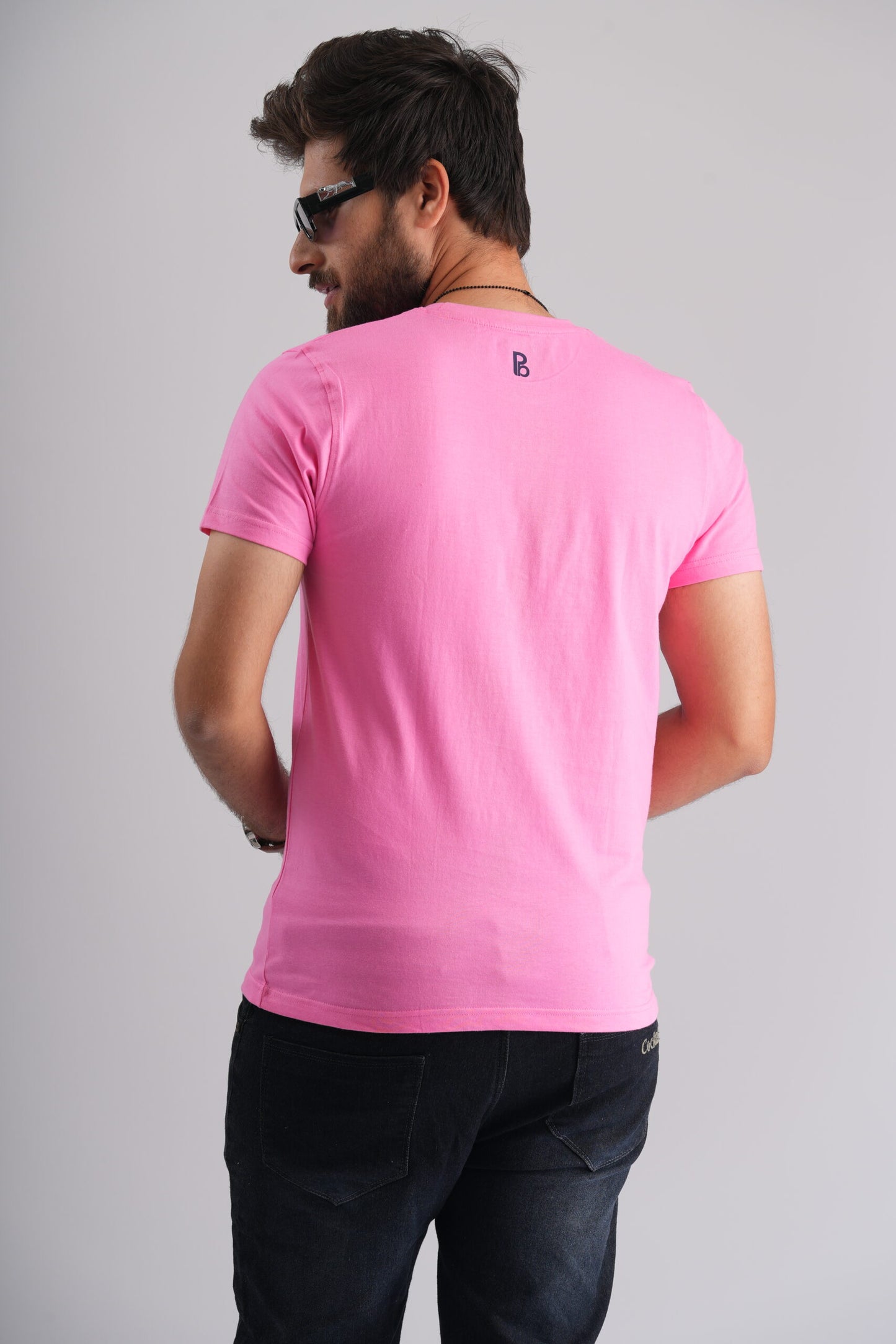 Pink Round Neck T-Shirt with Black Print