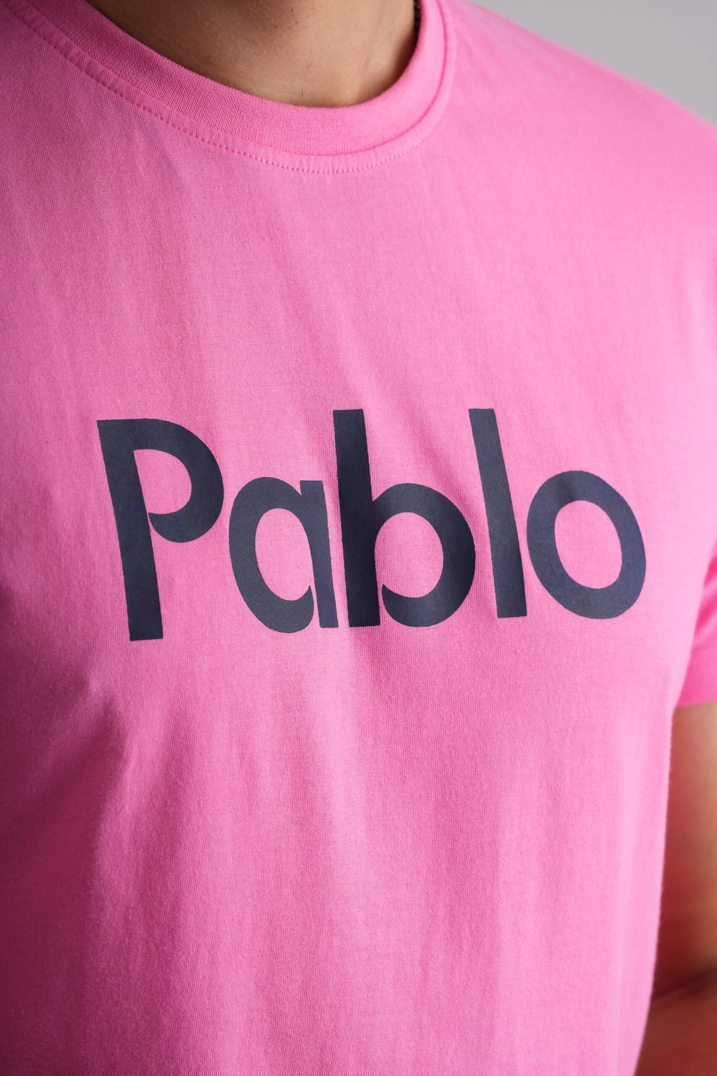 Pink Round Neck T-Shirt with Black Print