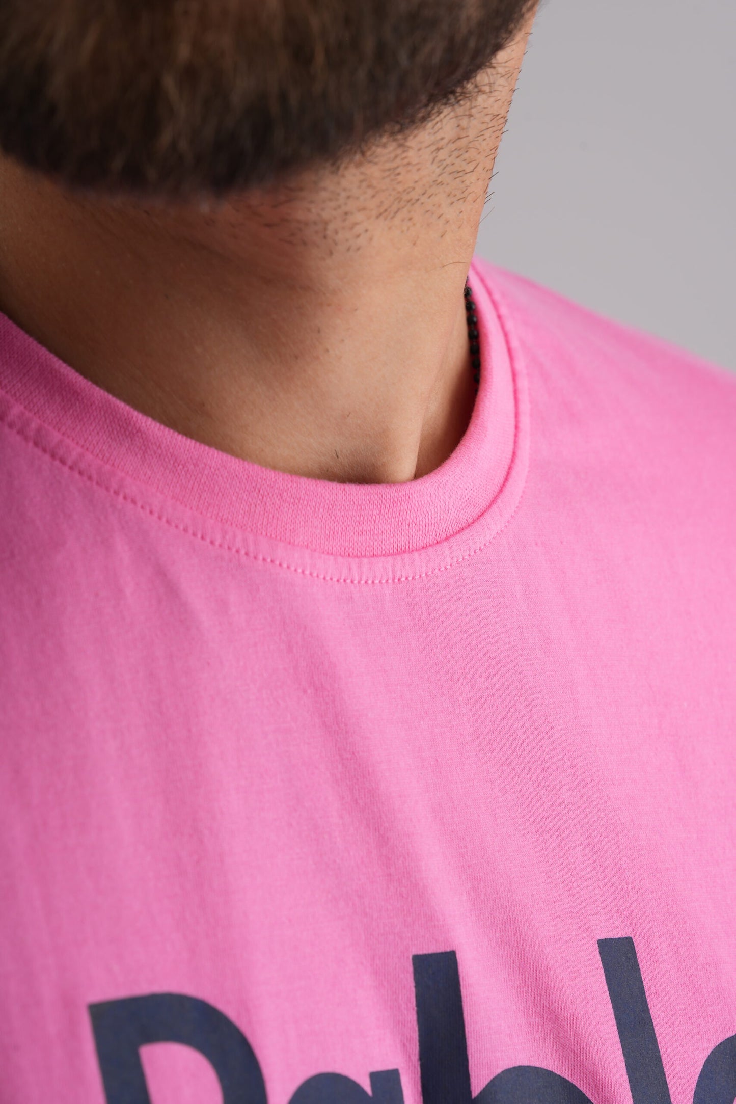 Pink Round Neck T-Shirt with Black Print
