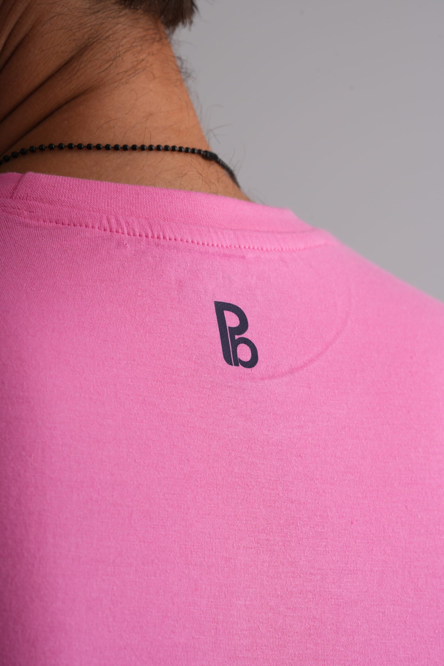 Pink Round Neck T-Shirt with Black Print