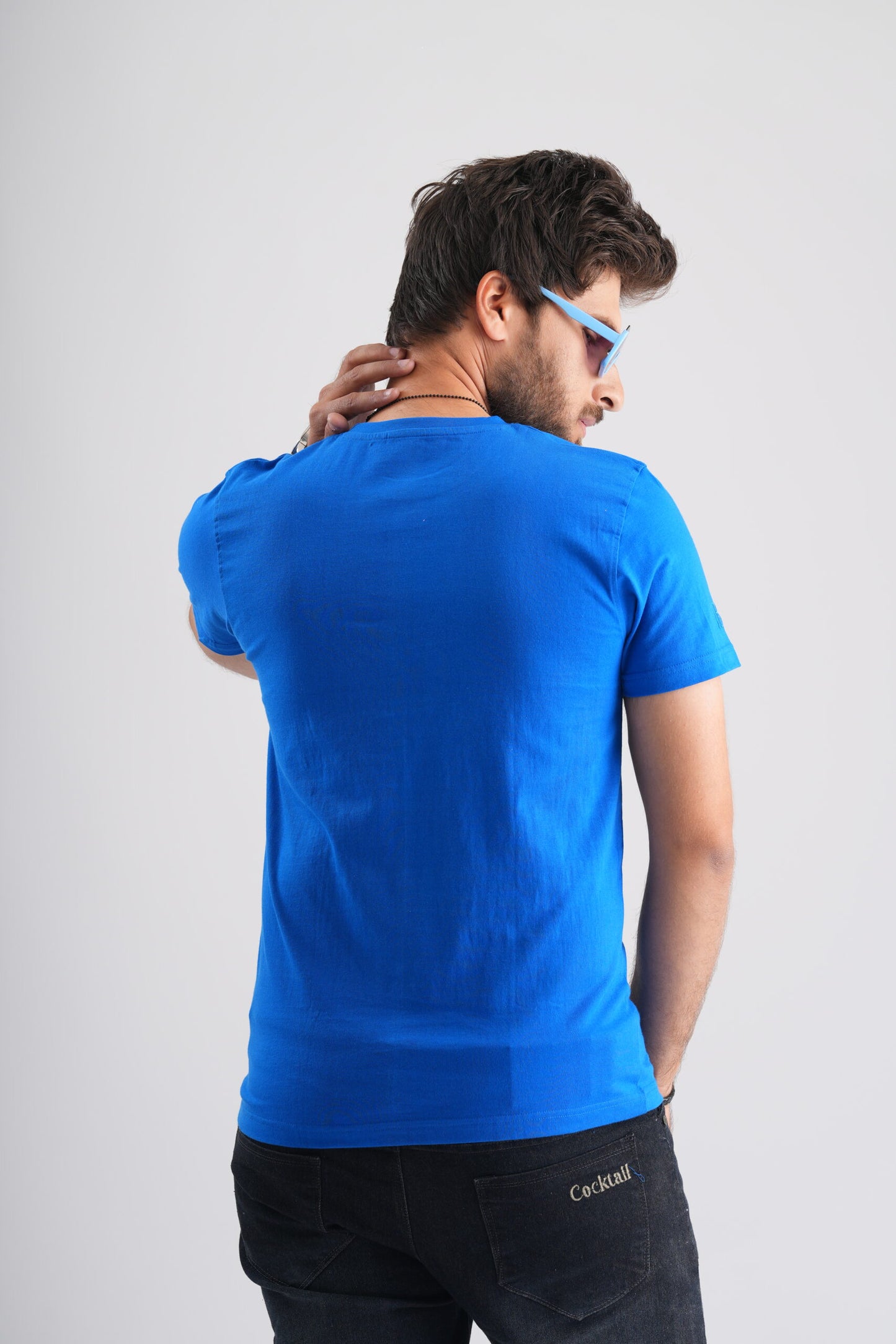 Blue Round Neck T-Shirt with Pablo Embroidery