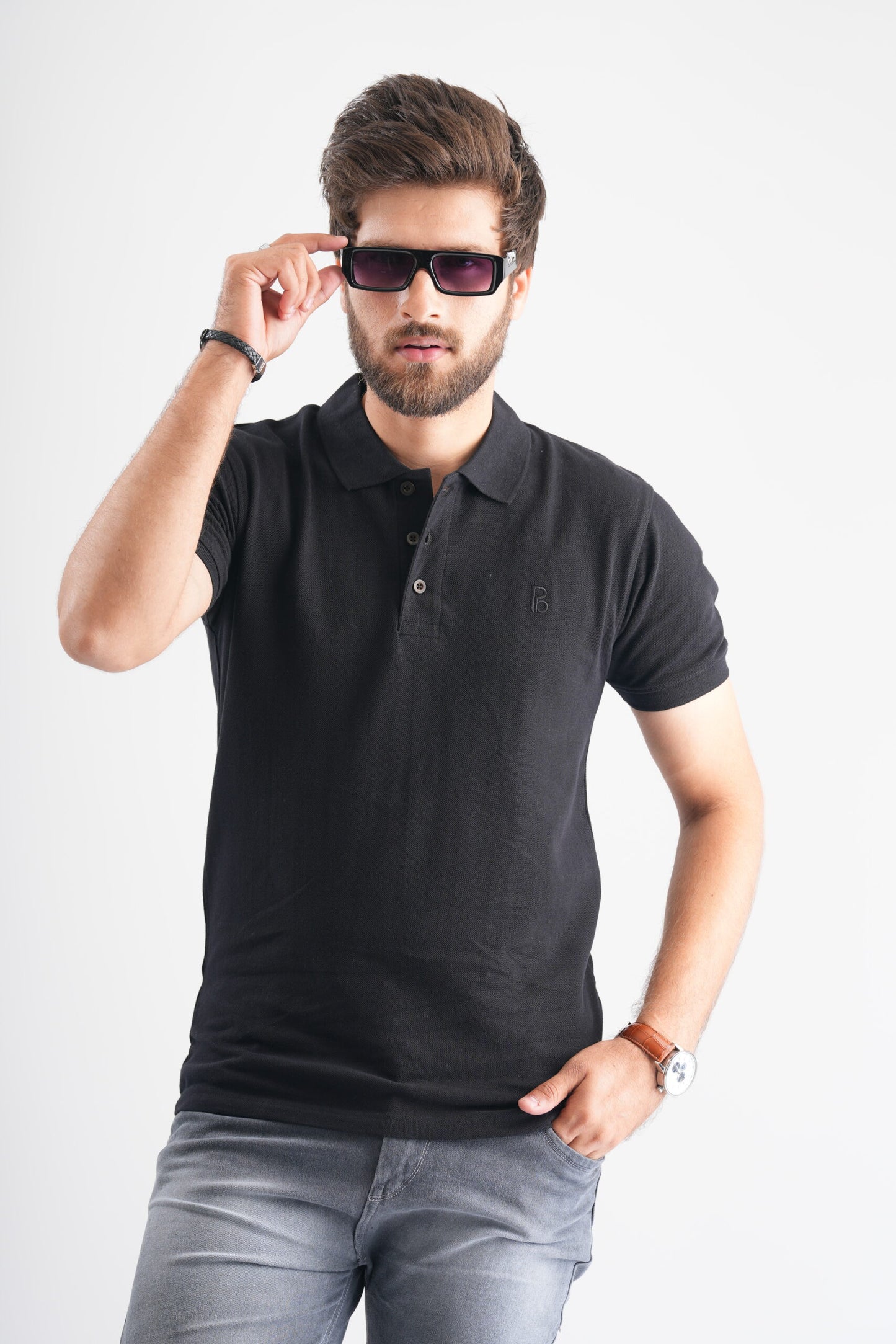 Black Polo T-Shirt with PB Embroidery