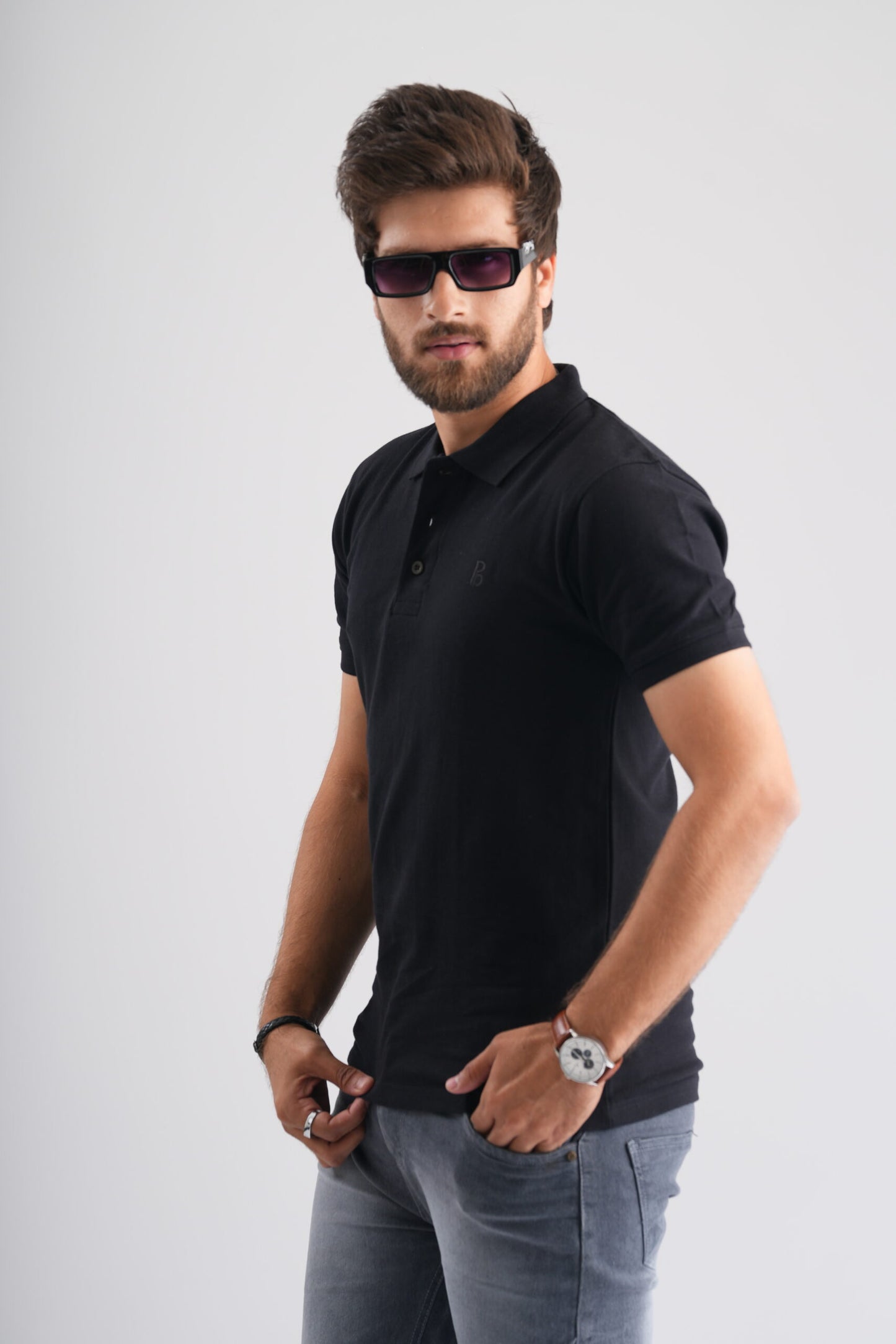 Black Polo T-Shirt with PB Embroidery