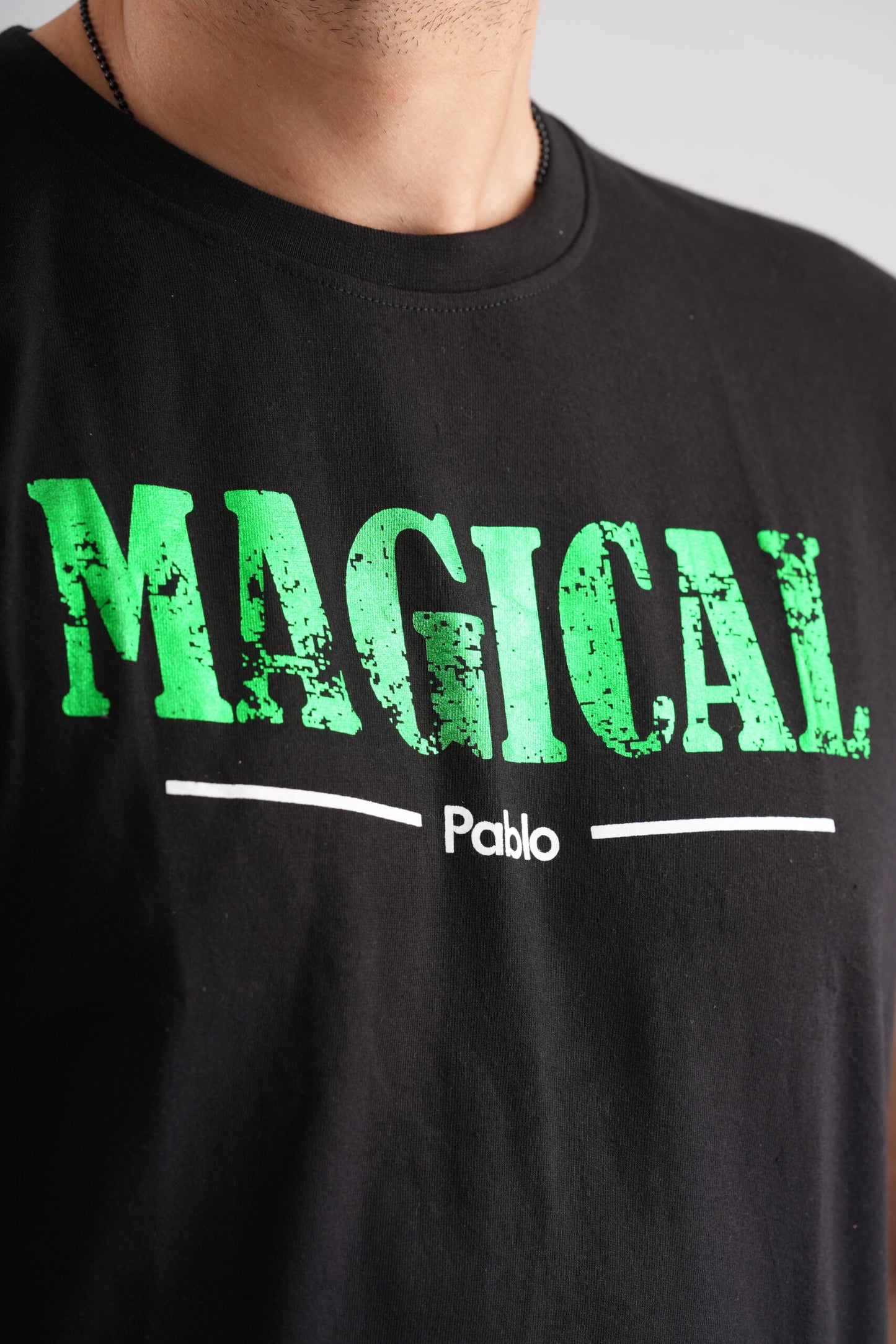 Magical Green Print Black Party-Wear T-Shirt