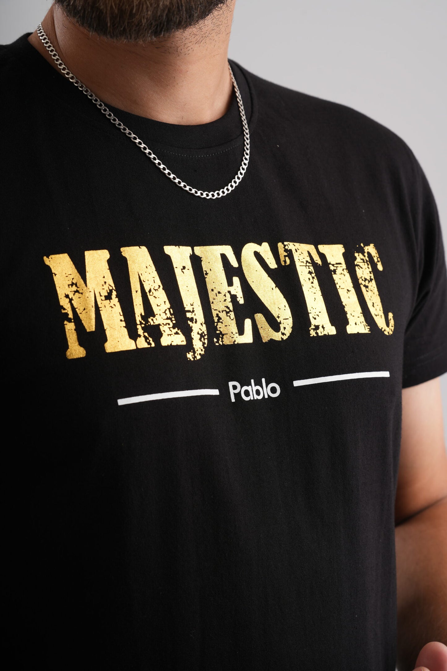 Majestic Golden Print Black Party-Wear T-Shirt