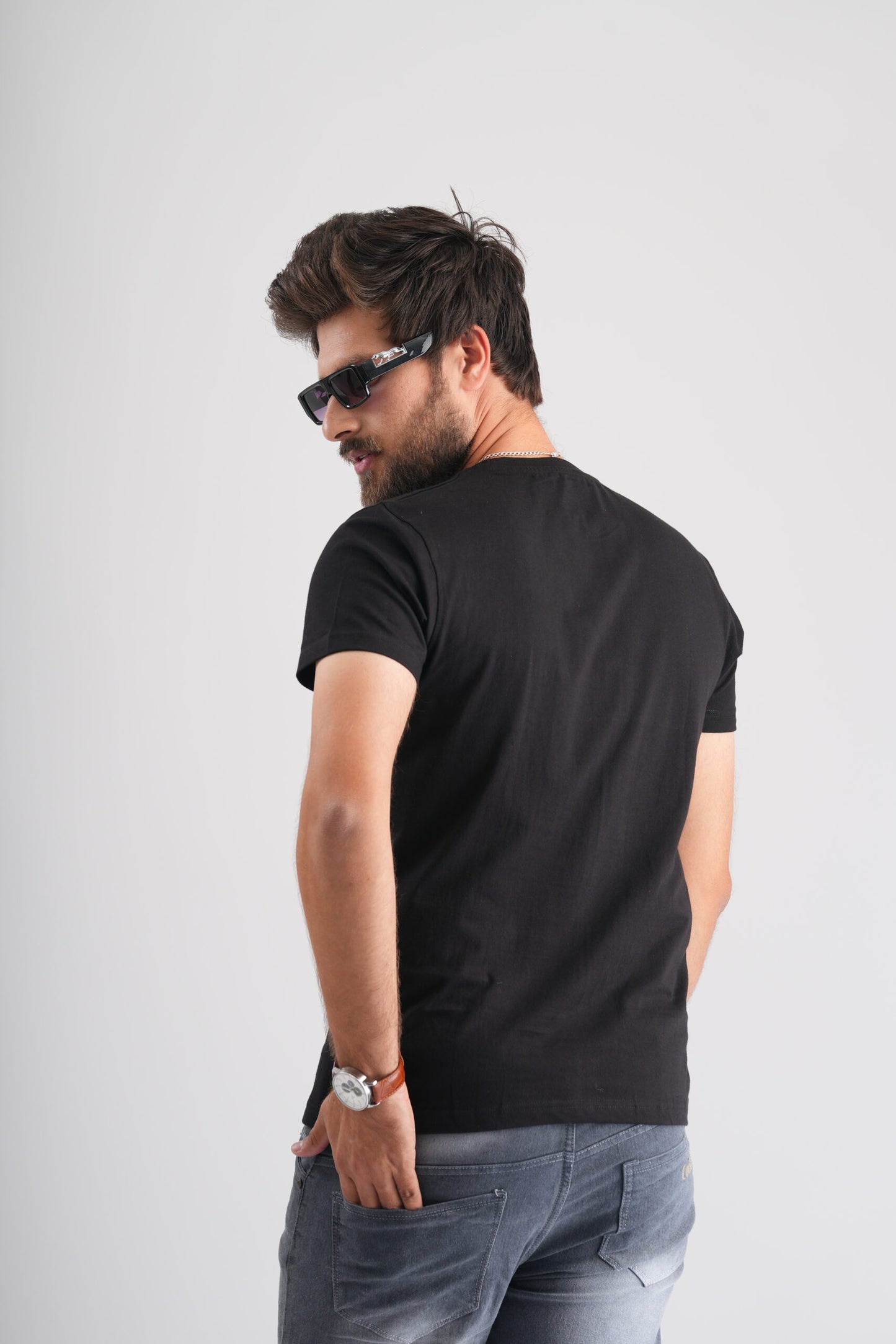 Majestic Golden Print Black Party-Wear T-Shirt