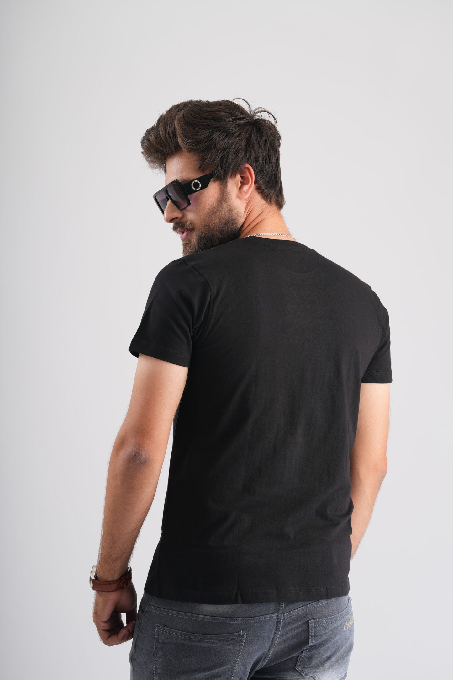 Black Round Neck T-Shirt with Pablo Embroidery