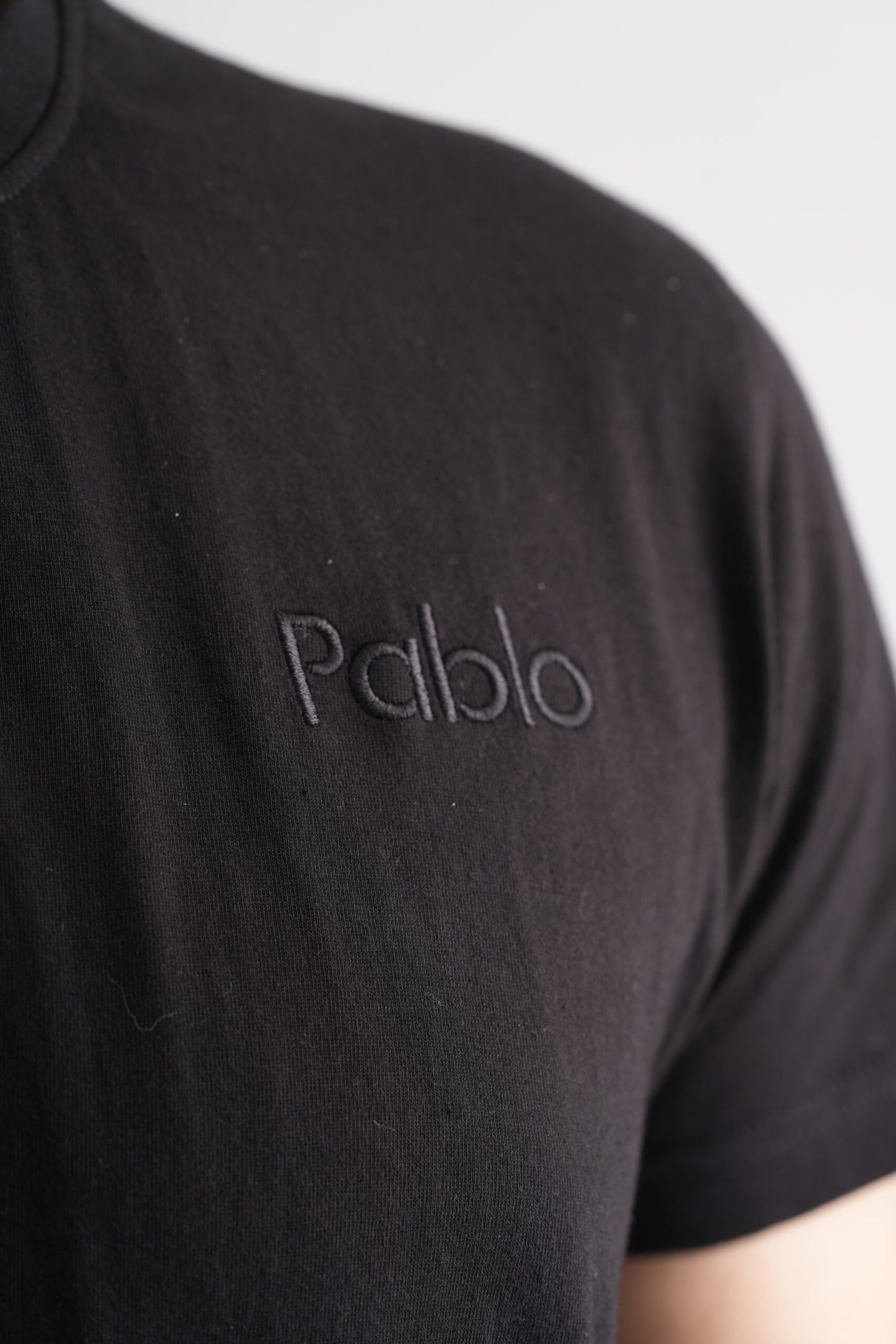 Black Round Neck T-Shirt with Pablo Embroidery