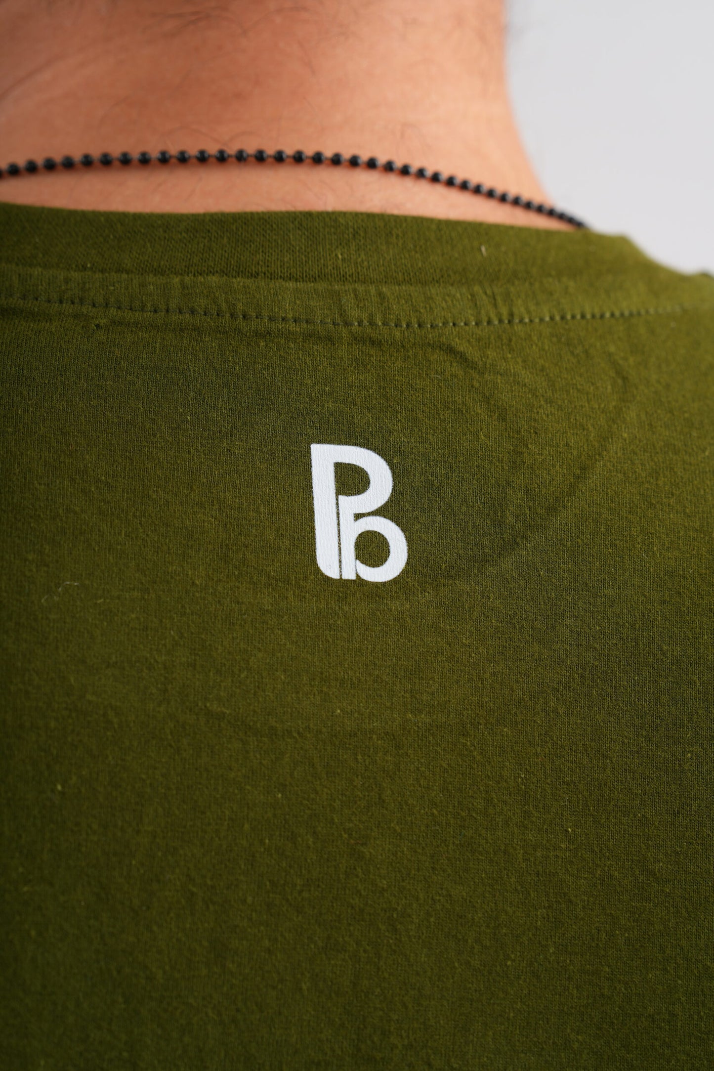 Military Green Round Neck T-Shirt with White Print