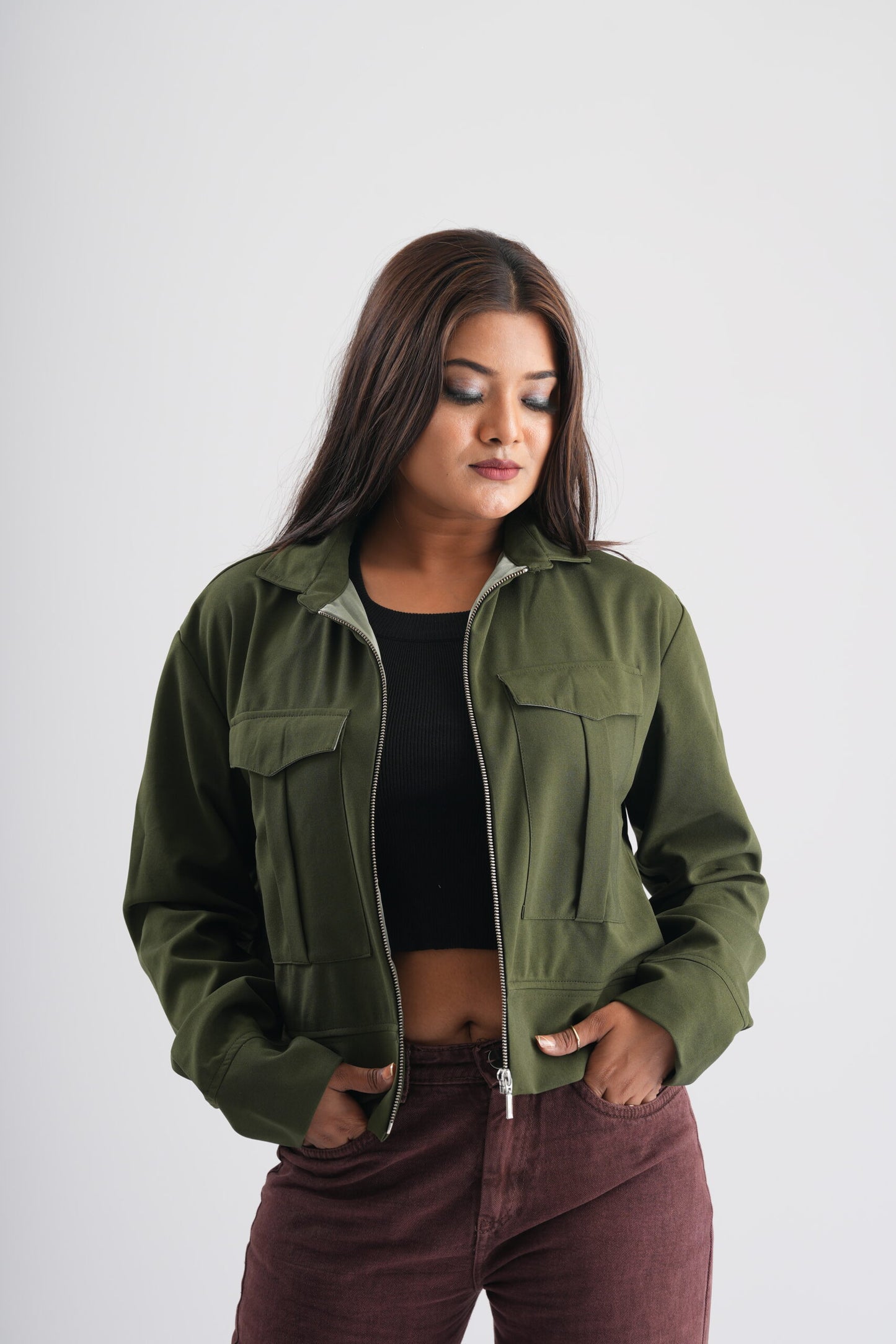 Olive Green Women’s Crop Jacket
