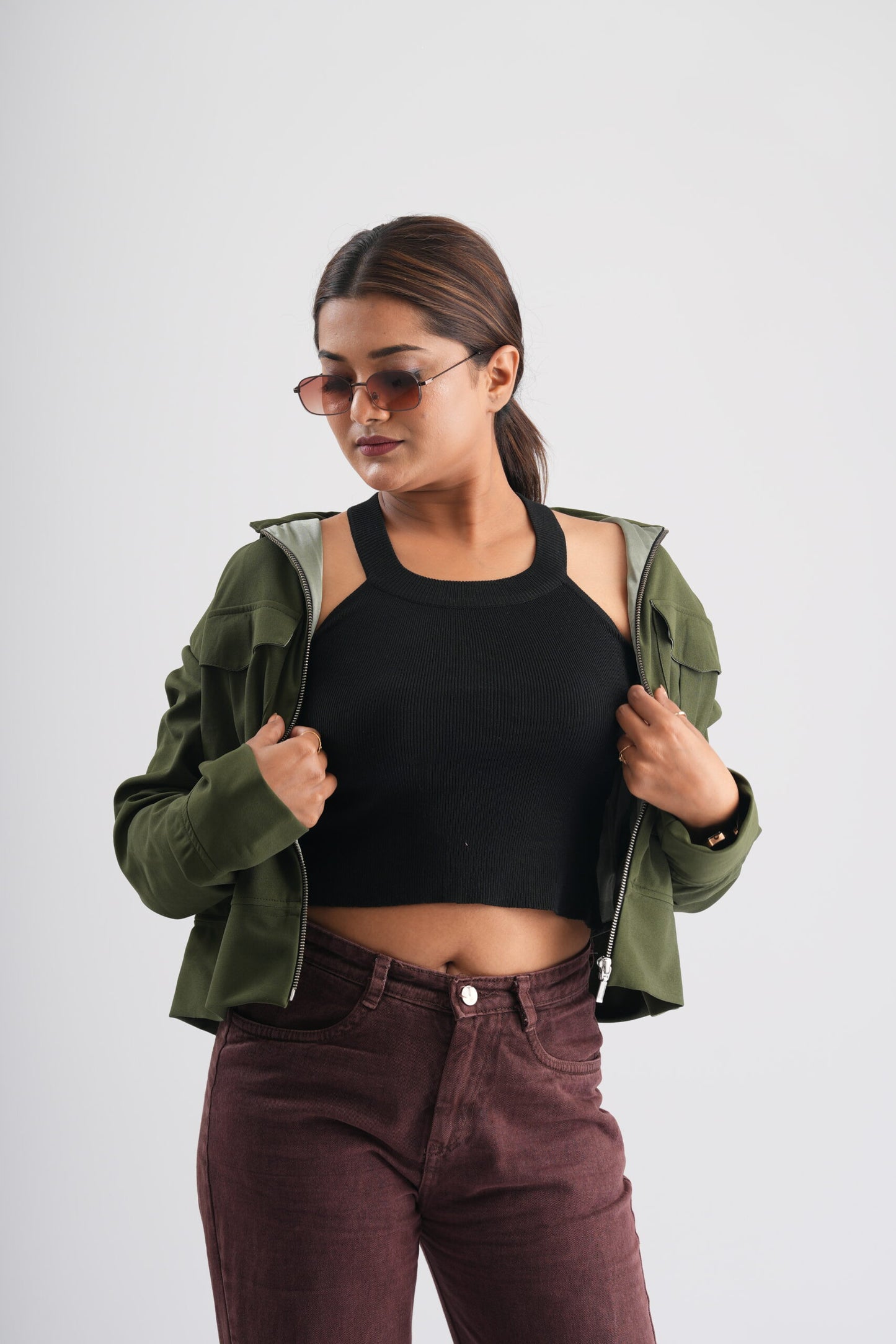 Olive Green Women’s Crop Jacket