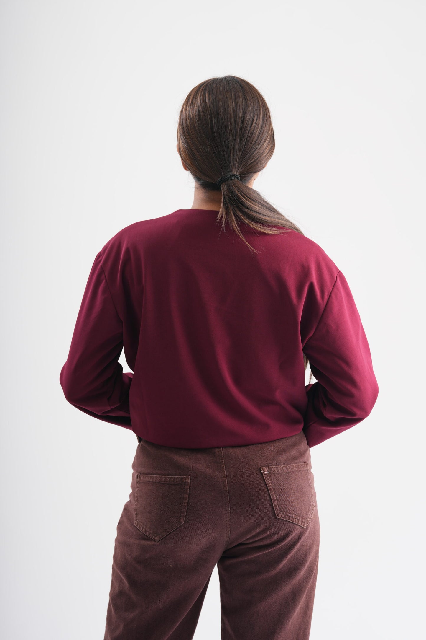 Crimson Solid Button Crop Shrug Overlay Jacket