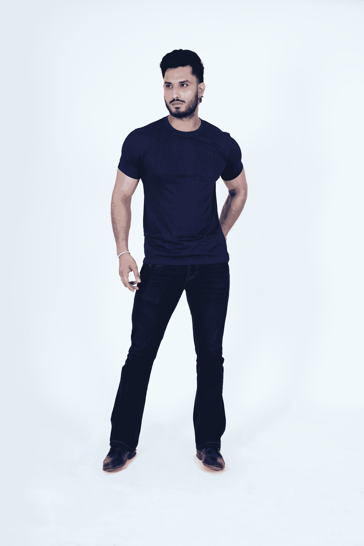 Navy Blue Round Neck T-Shirt with Pablo Embroidery