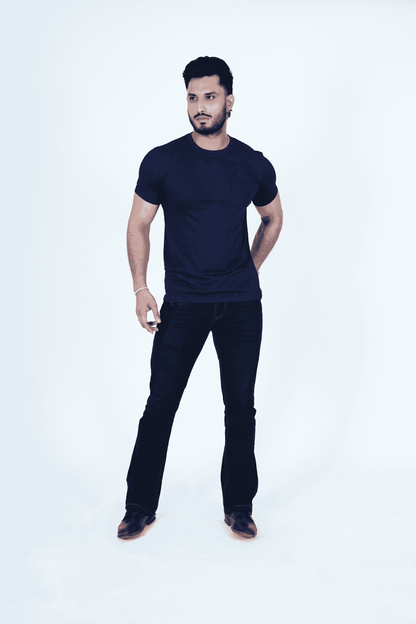 Navy Blue Round Neck T-Shirt with Pablo Embroidery