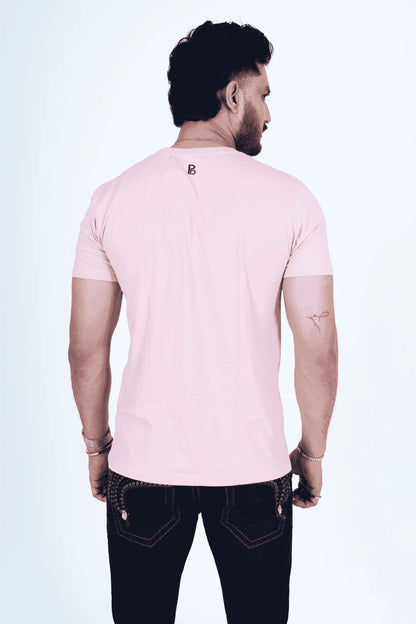 Baby Pink Round Neck T-Shirt with Navy Blue Print