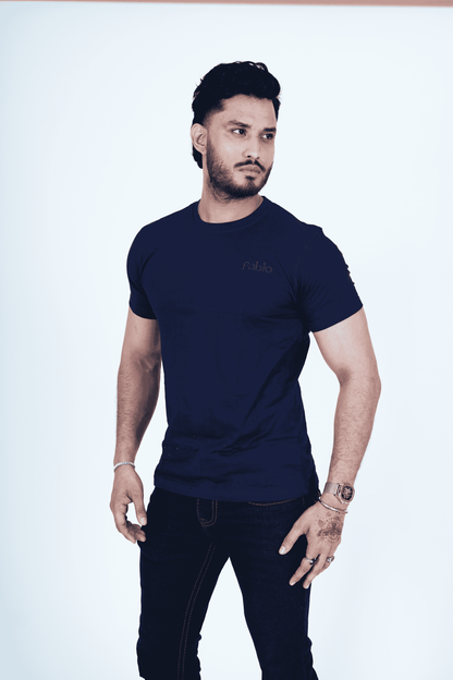 Navy Blue Round Neck T-Shirt with Pablo Embroidery