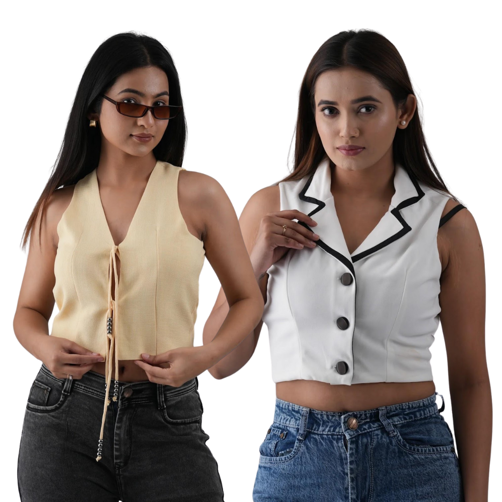 White Crop Coat and Front Open String Waistcoat