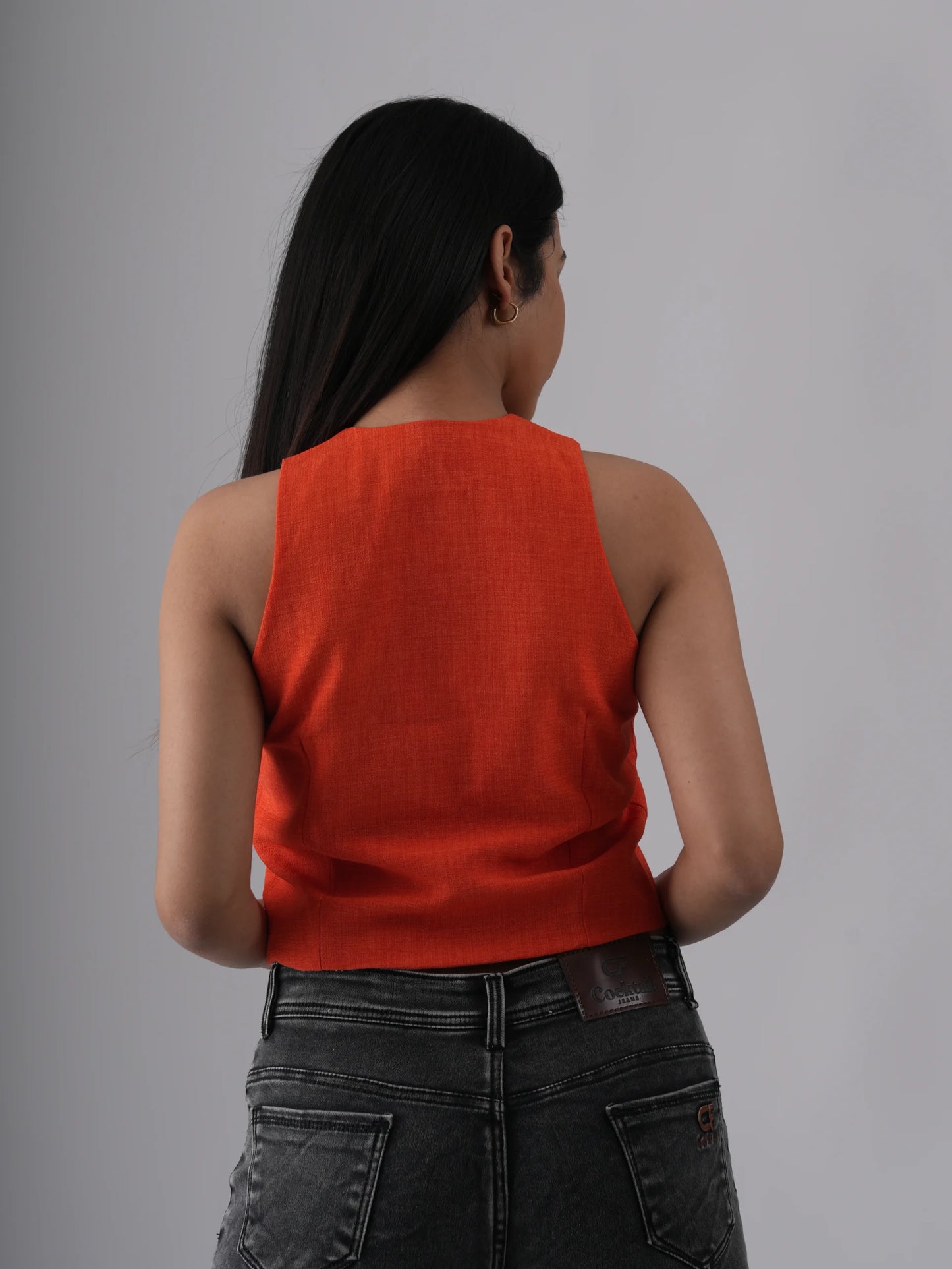 Women Neon Orange Front Laced Top