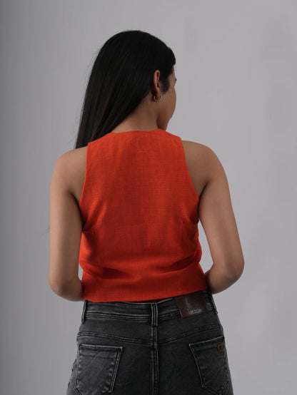 Women Neon Orange Front Laced Top