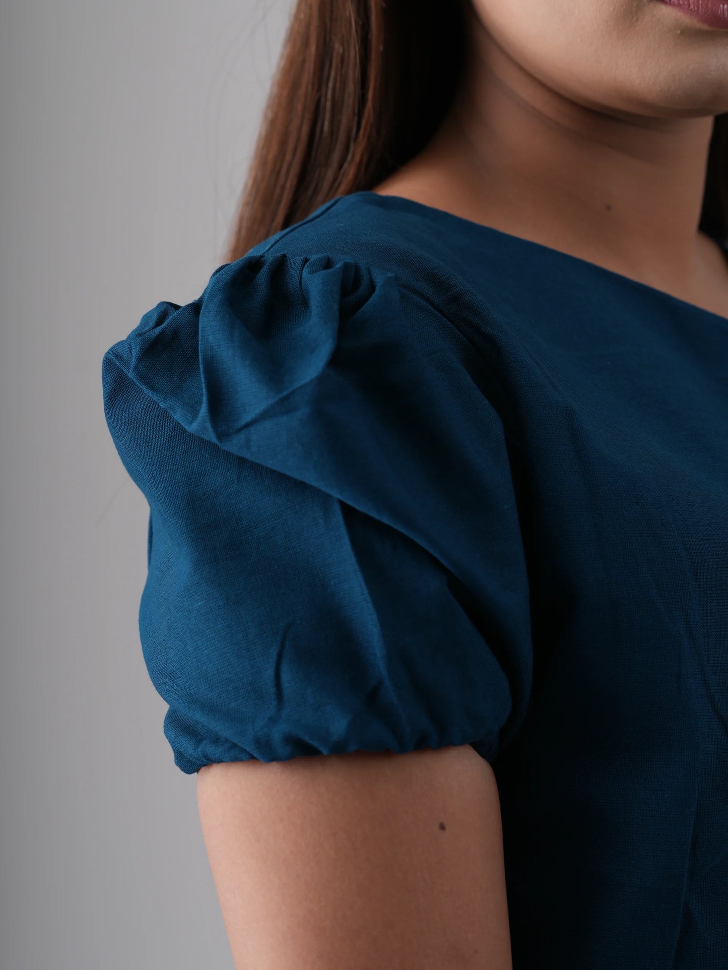 Women Royal Blue One Off Shoulder Top