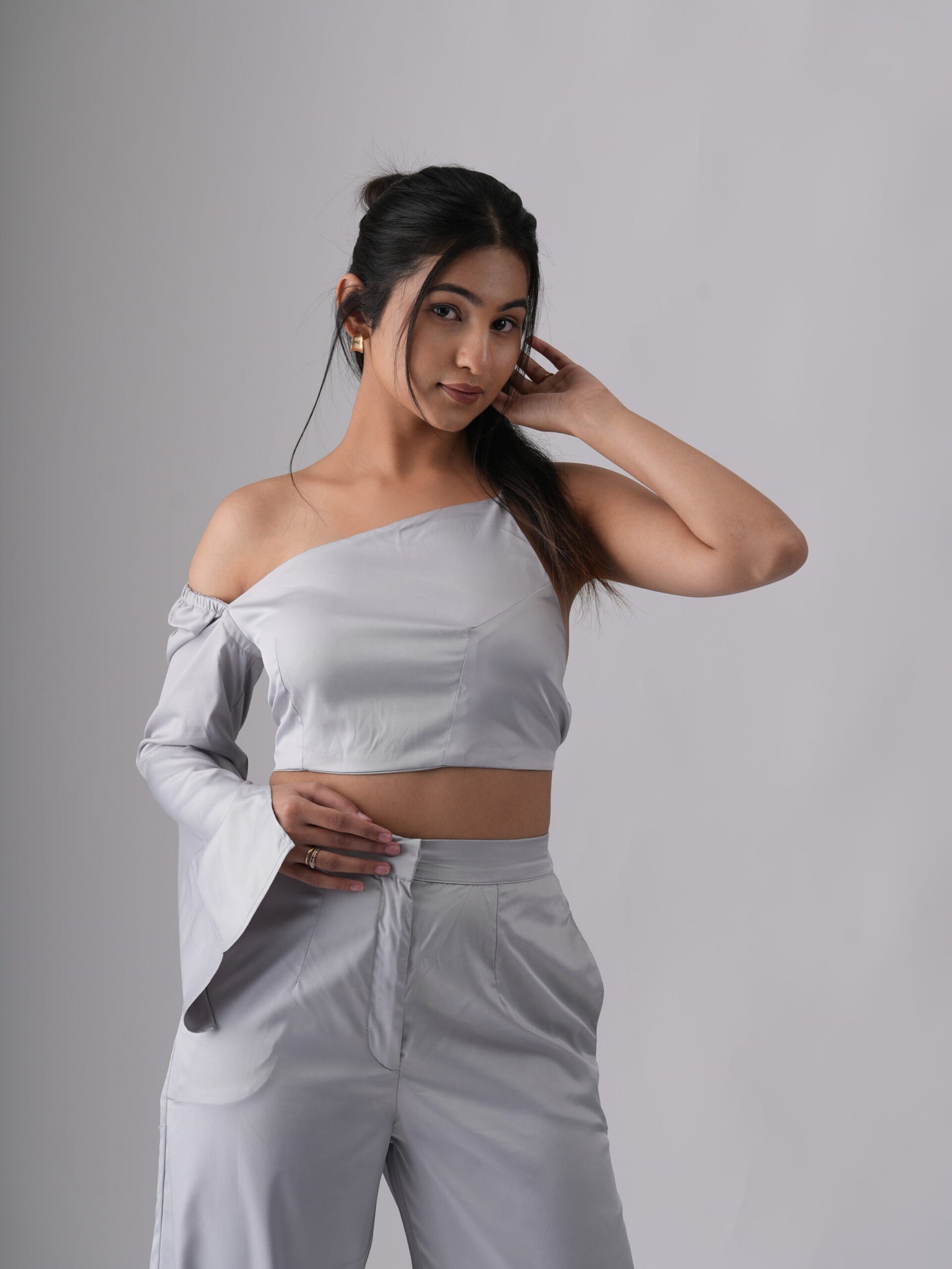 Back Open One Off Shoulder Top Pant Co-Ord Set