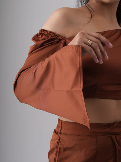 Back Open One Off Shoulder Top Pant Co-Ord Set