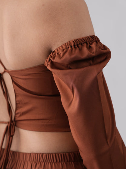 Back Open One Off Shoulder Top Pant Co-Ord Set