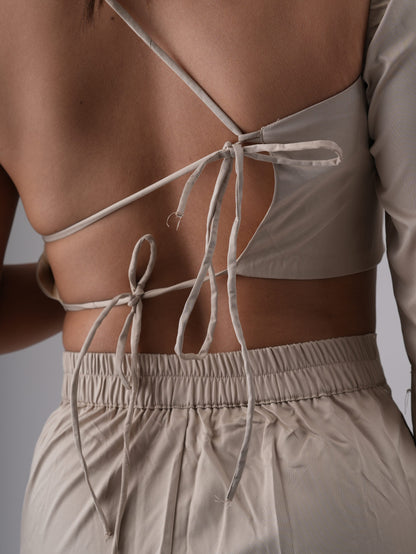 Light Golden Back Open One Off Shoulder Top Pant Co-Ord Set