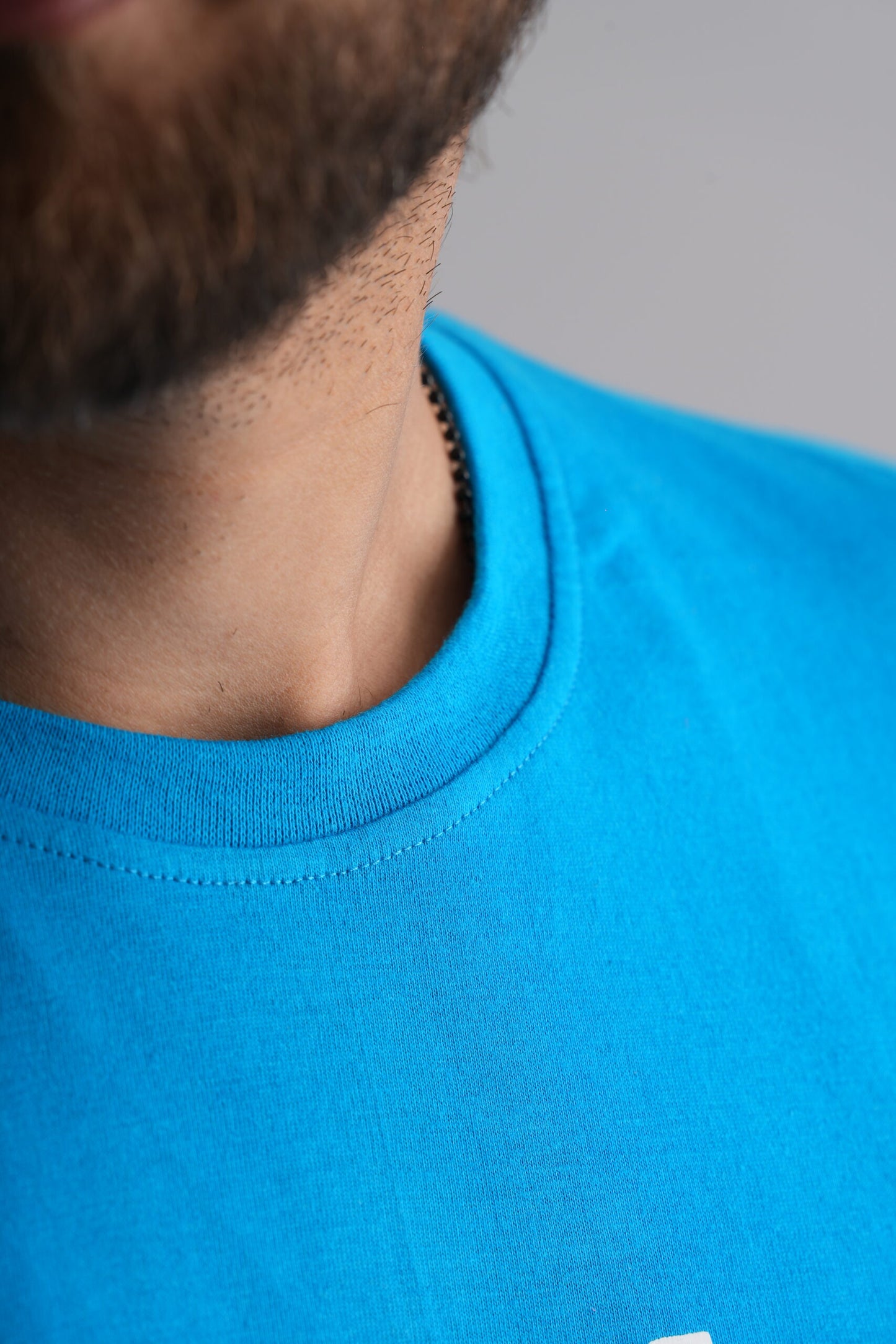 Blue Round Neck T-Shirt with White Print