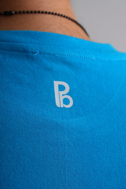 Blue Round Neck T-Shirt with White Print